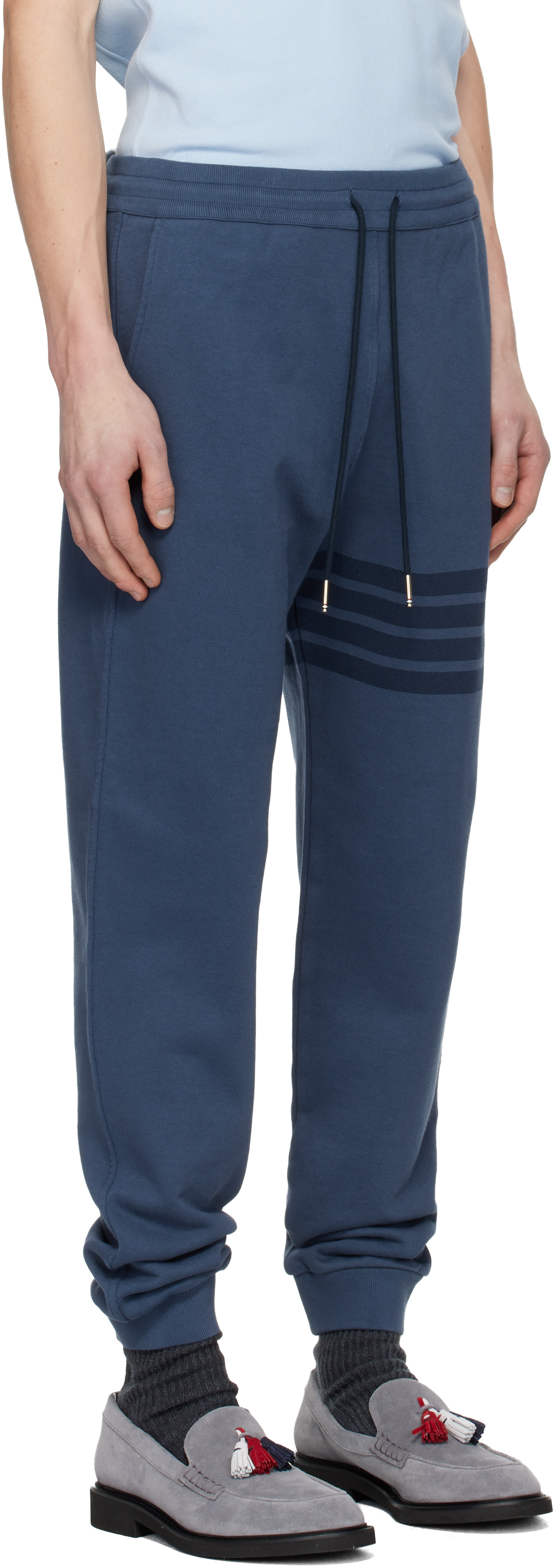 Thom Browne - Blue Overdyed Solid Loopback 4 Bar Sweatpants