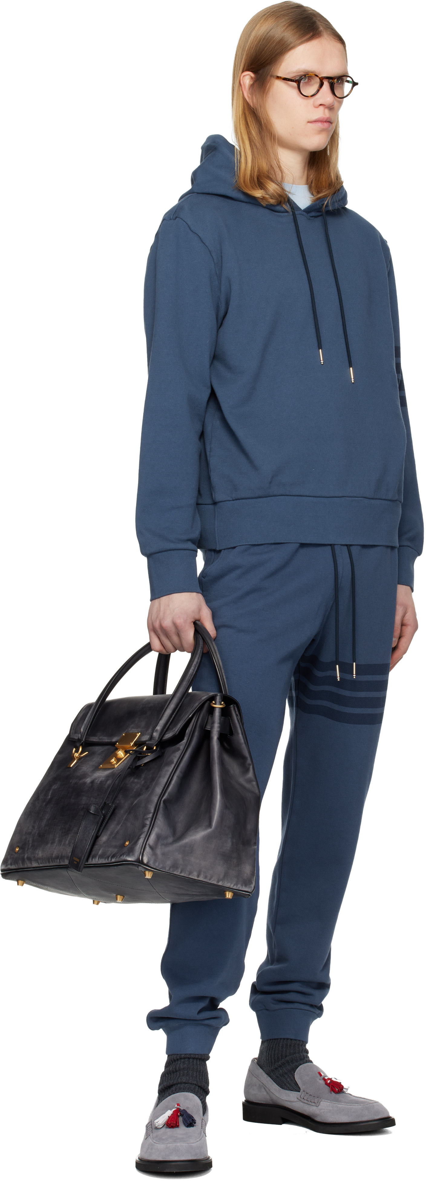 Thom Browne - Blue Overdyed Solid Loopback 4 Bar Sweatpants
