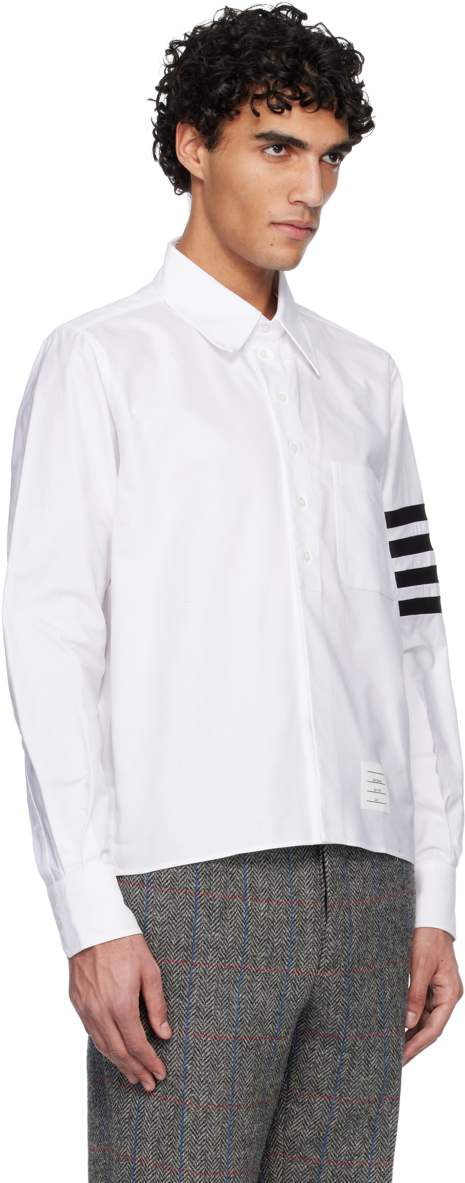 Thom Browne: White 4-Bar Oxford Shirt | SSENSE