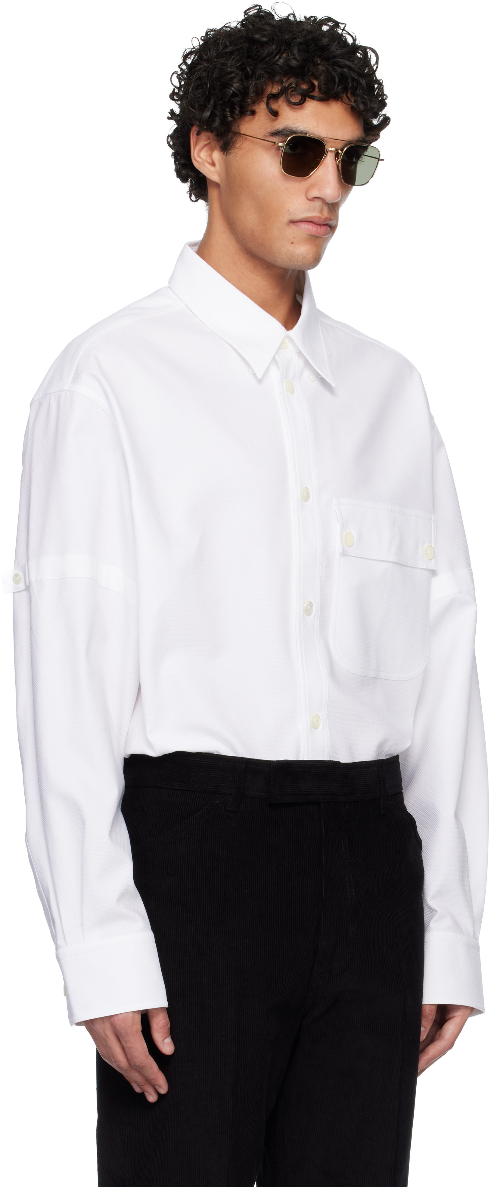 THOM BROWNE シャツ Thom Browne: White Opique Double Needle Armband Oversized Shirt