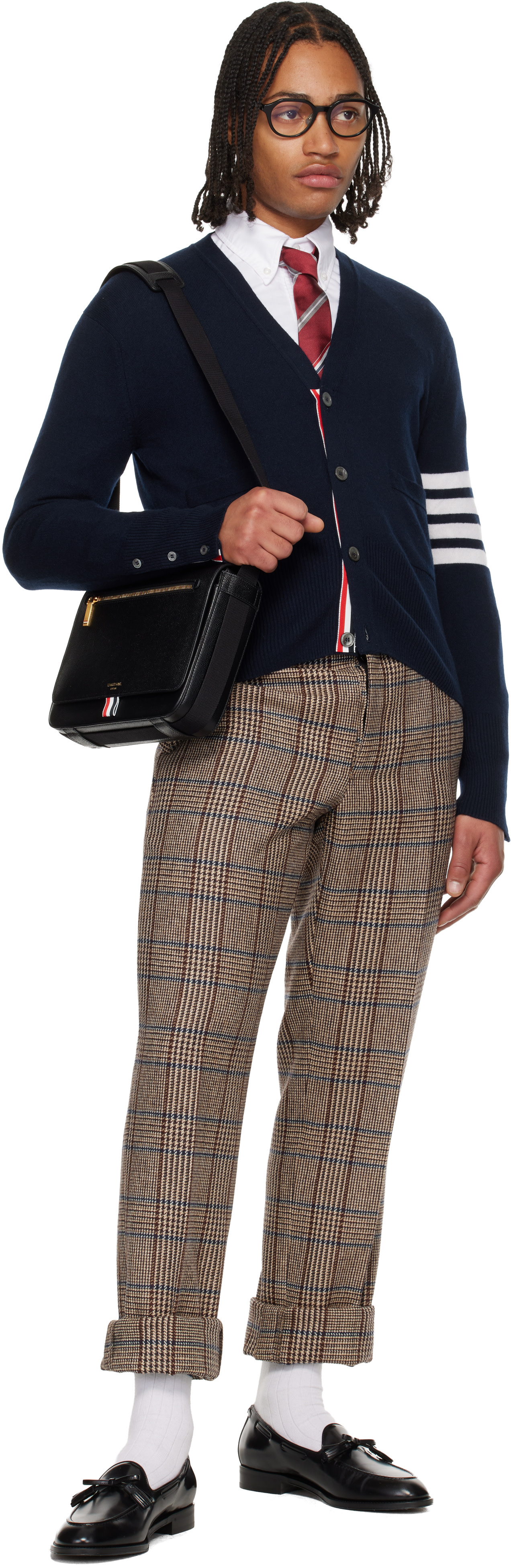 Thom Browne: Navy Classic Cashmere 4-Bar V-Neck Cardigan | SSENSE