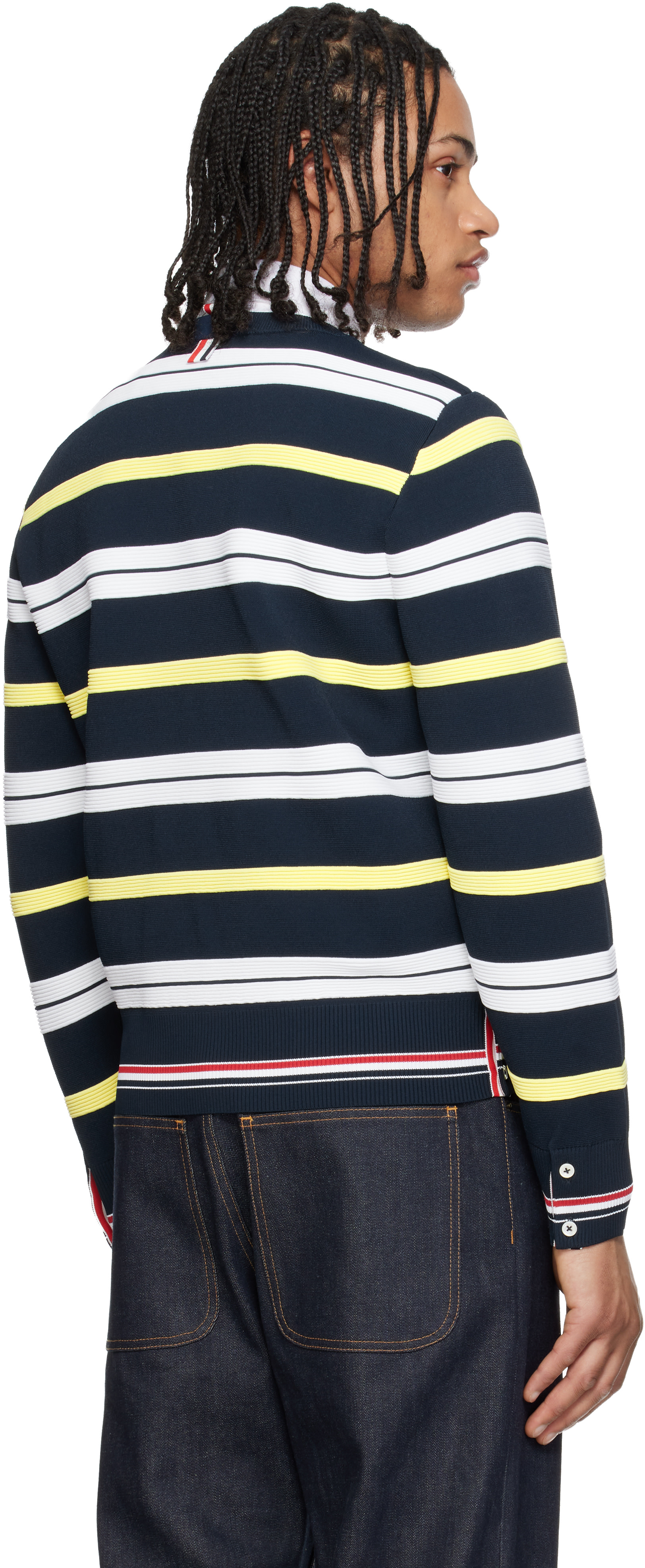 Thom Browne: Navy Variegated Rep Stripe Ottoman Stitch Crew Neck