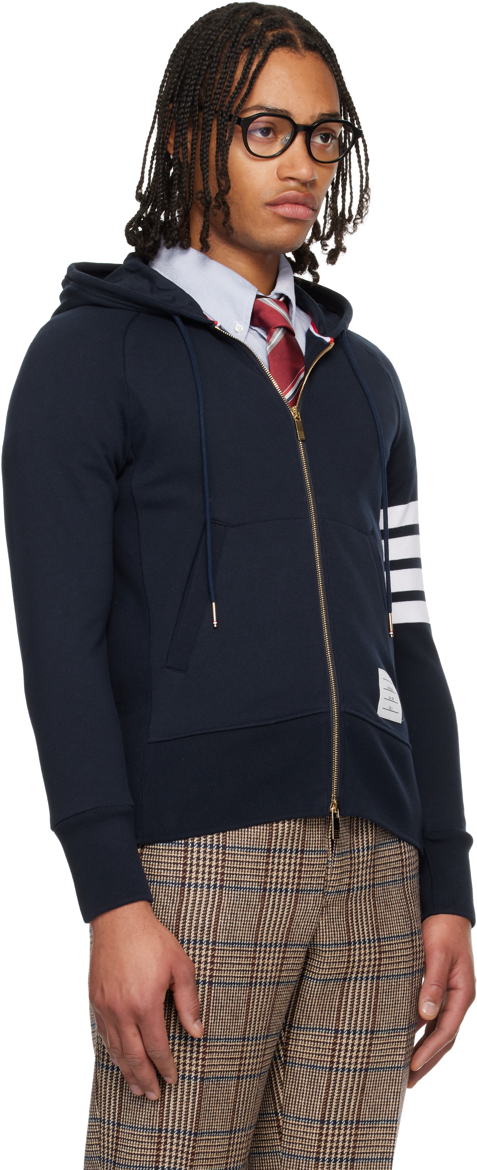 Thom Browne: Navy Classic Loopback 4-Bar Full Zip Hoodie | SSENSE