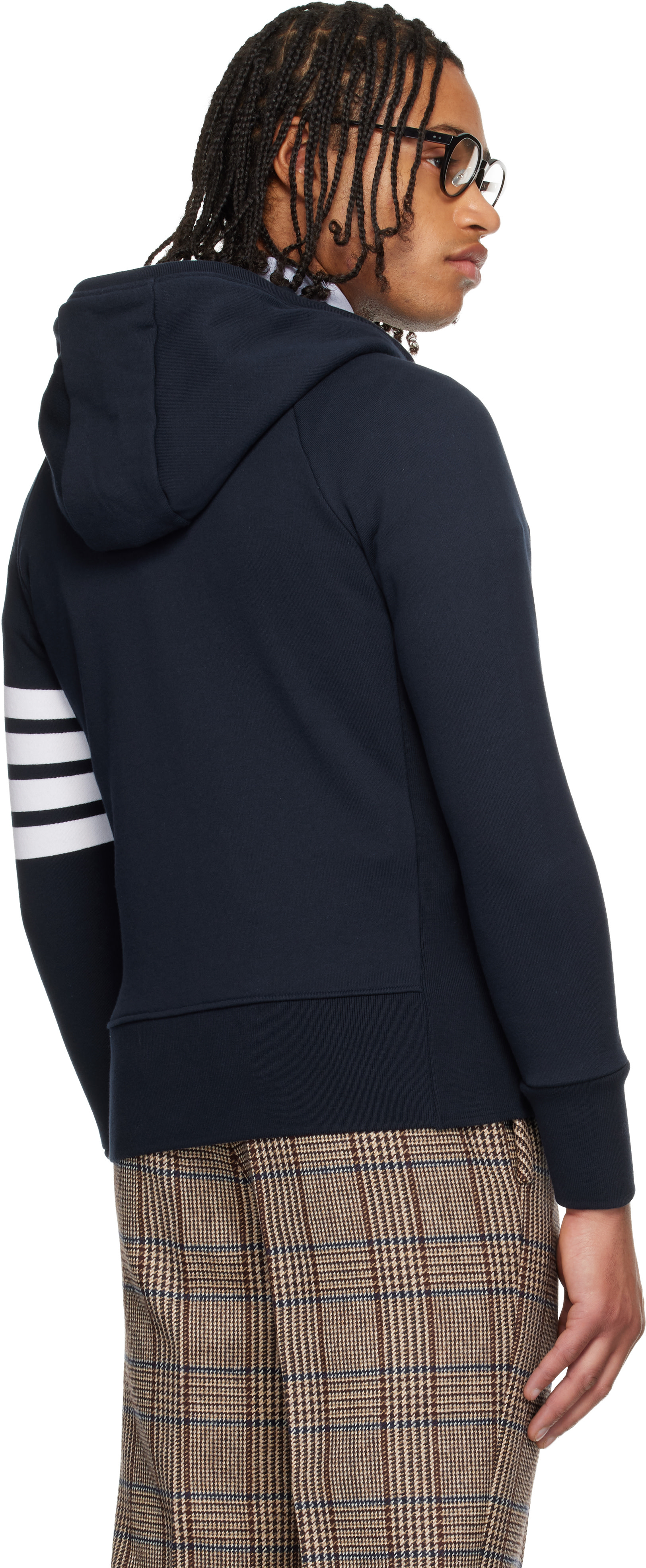 Thom Browne: Navy Classic Loopback 4-Bar Full Zip Hoodie | SSENSE