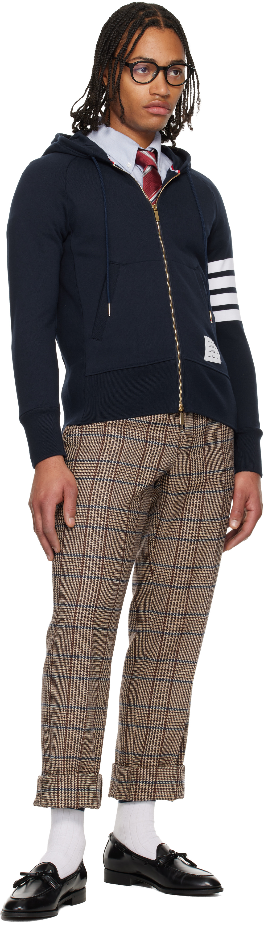 Thom Browne: Navy Classic Loopback 4-Bar Full Zip Hoodie | SSENSE
