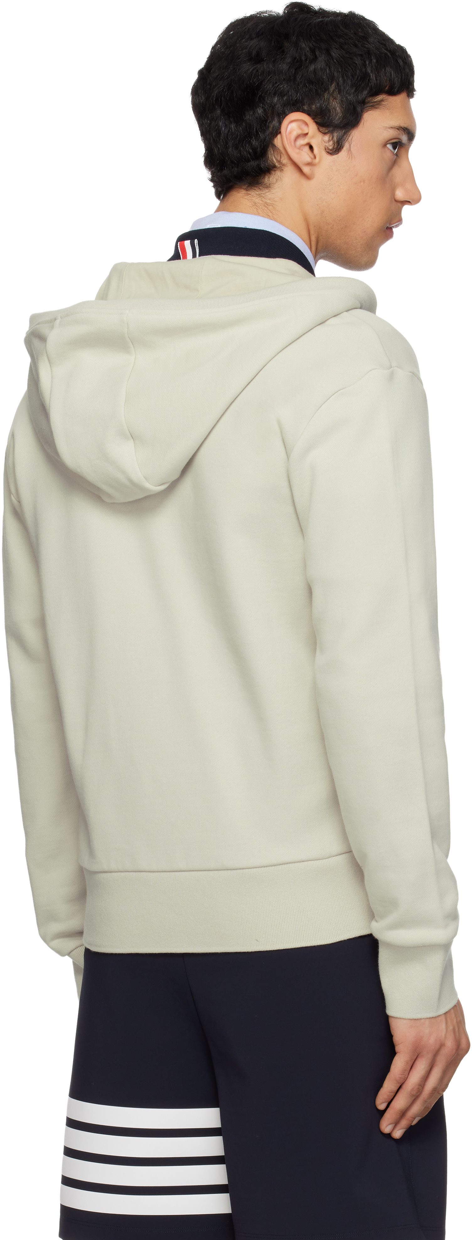 Thom Browne: Beige Loopback Jersey 4-Bar Zip Up Hoodie | SSENSE