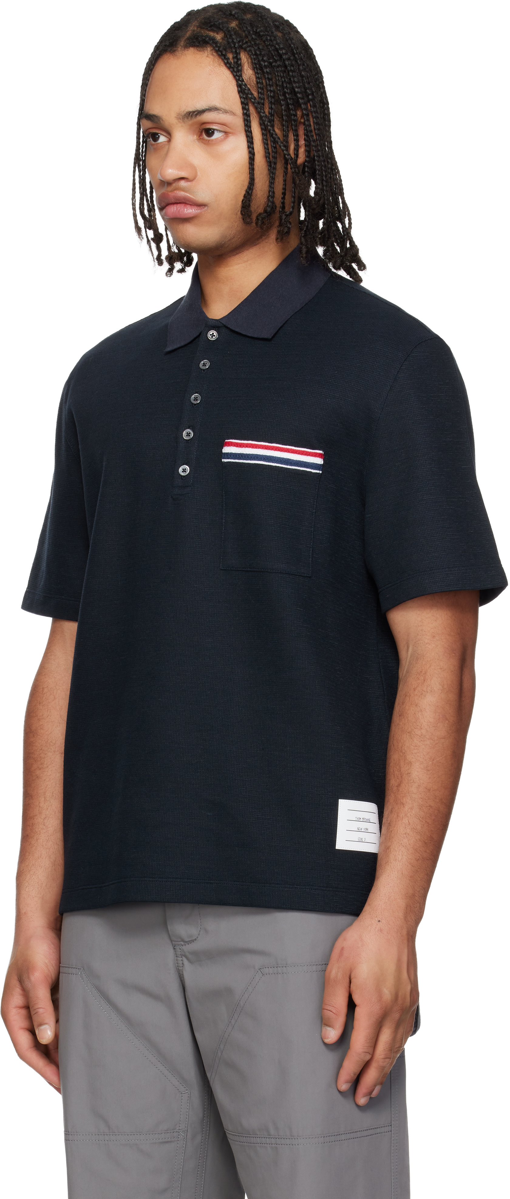 Thom Browne: ネイビー Short Sleeve Pocket Polo RWB Embroidery