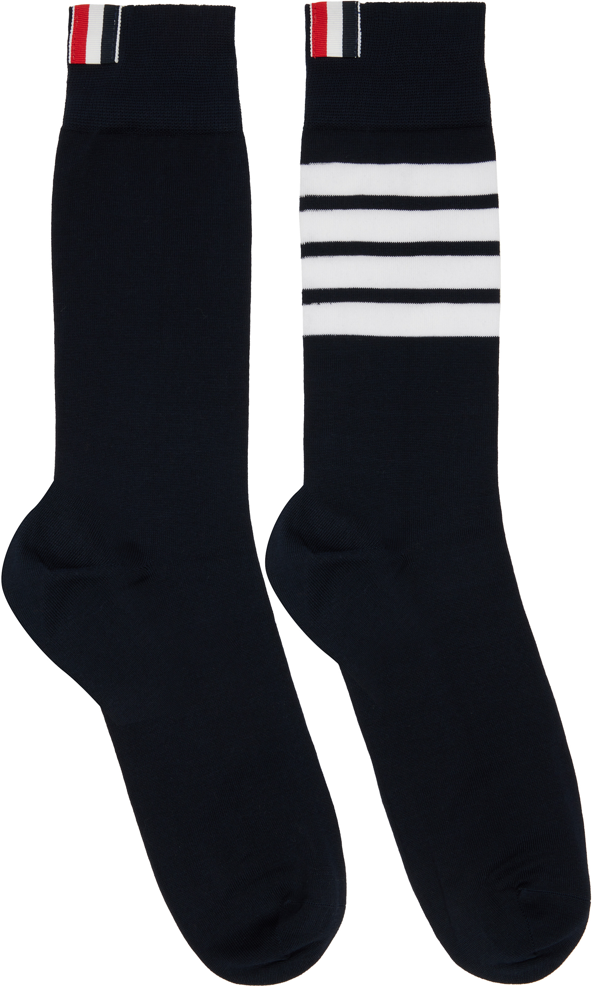Thom Browne: Navy Cotton 4-Bar Mid Calf Socks | SSENSE