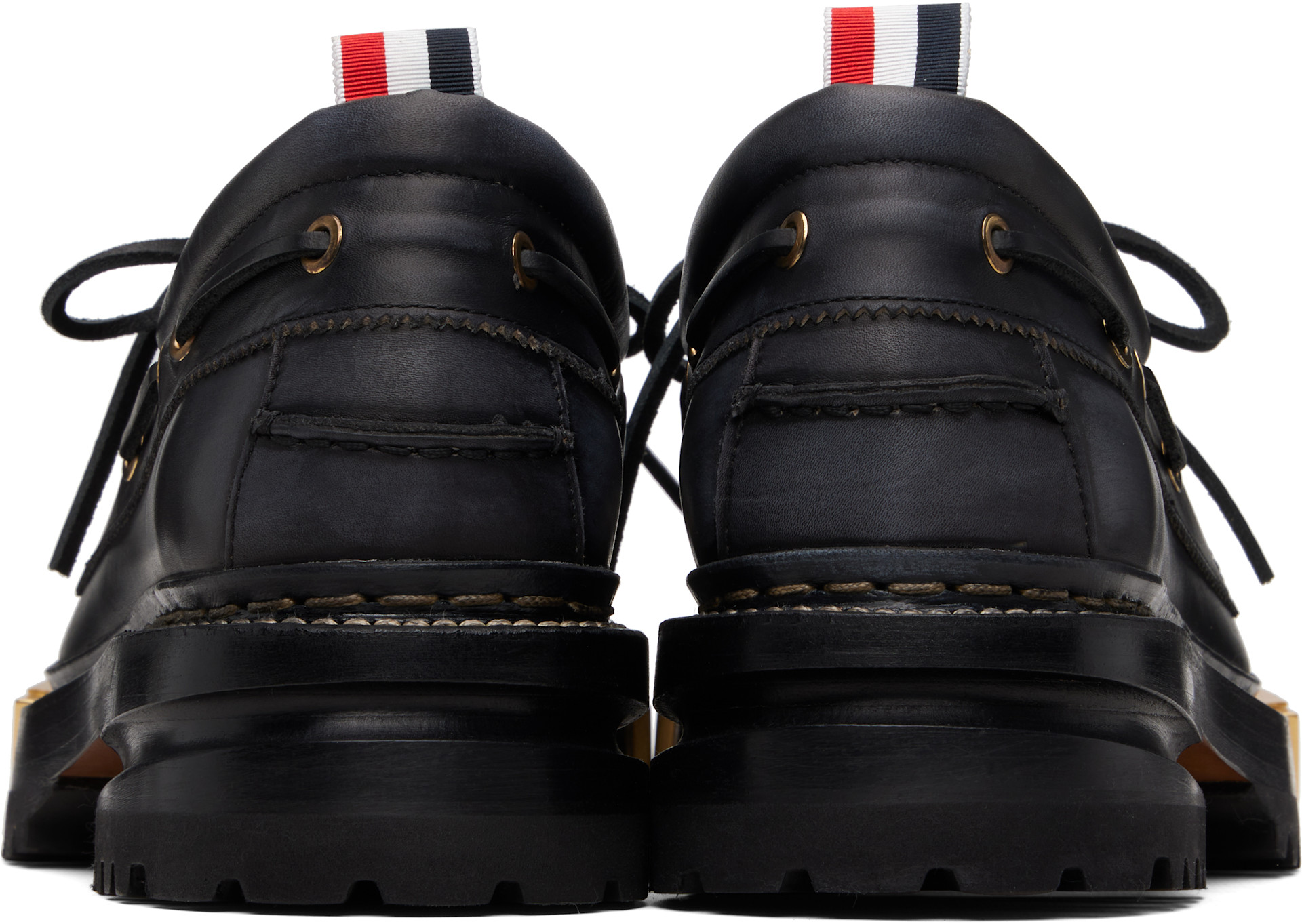 Thom Browne: Black Distressed Calf Hiking Boat Shoes | SSENSE