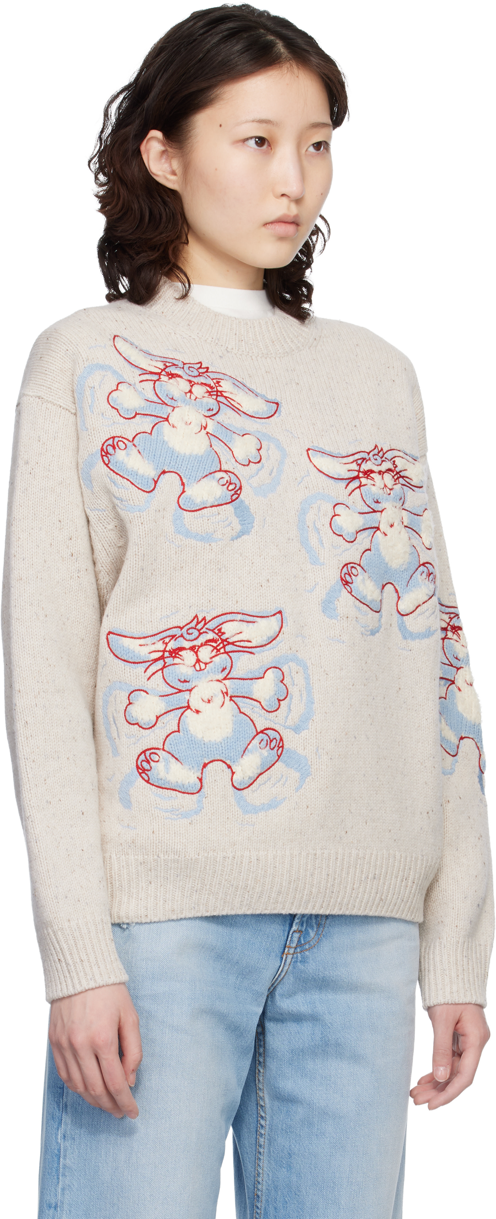 Kenzo - Pull blanc cassé à broderies Winter Holidays