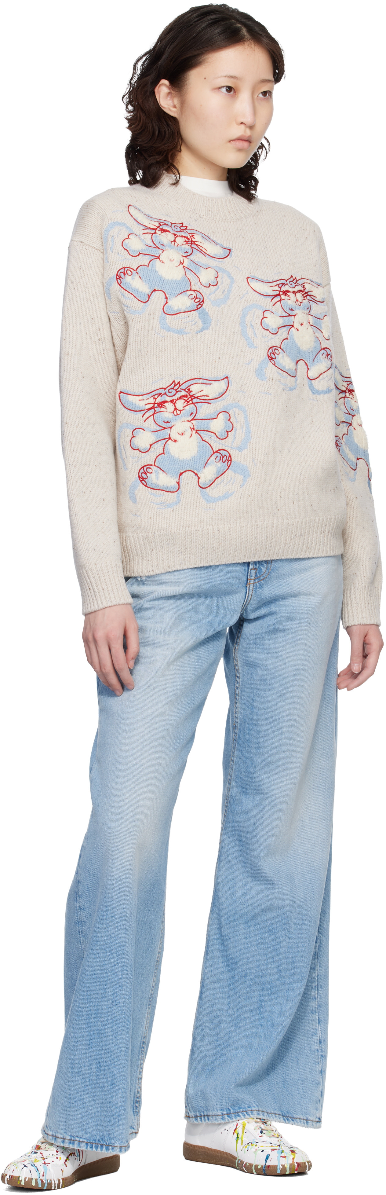 Kenzo - Pull blanc cassé à broderies Winter Holidays