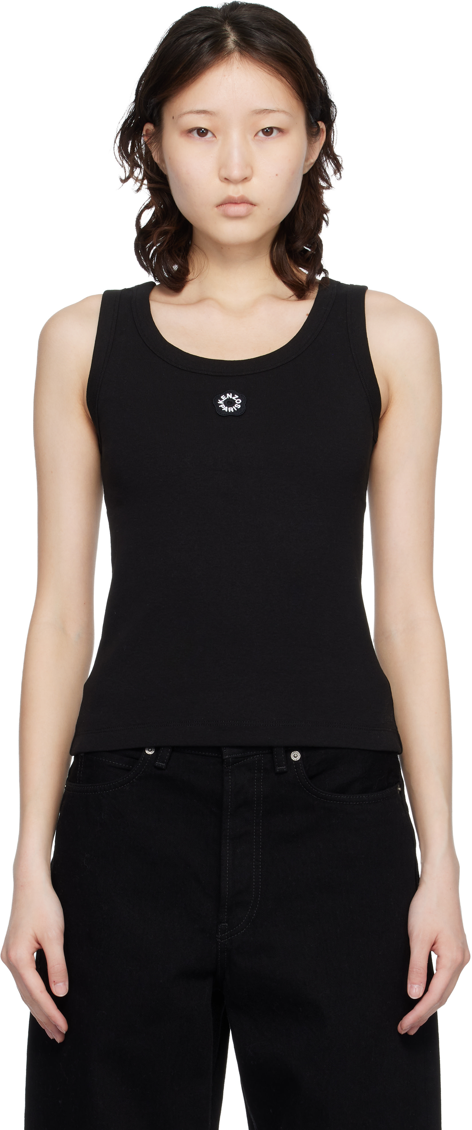 Kenzo: Black Kenzo Paris 'Boke Flower 2.0' Embroidered Tank Top