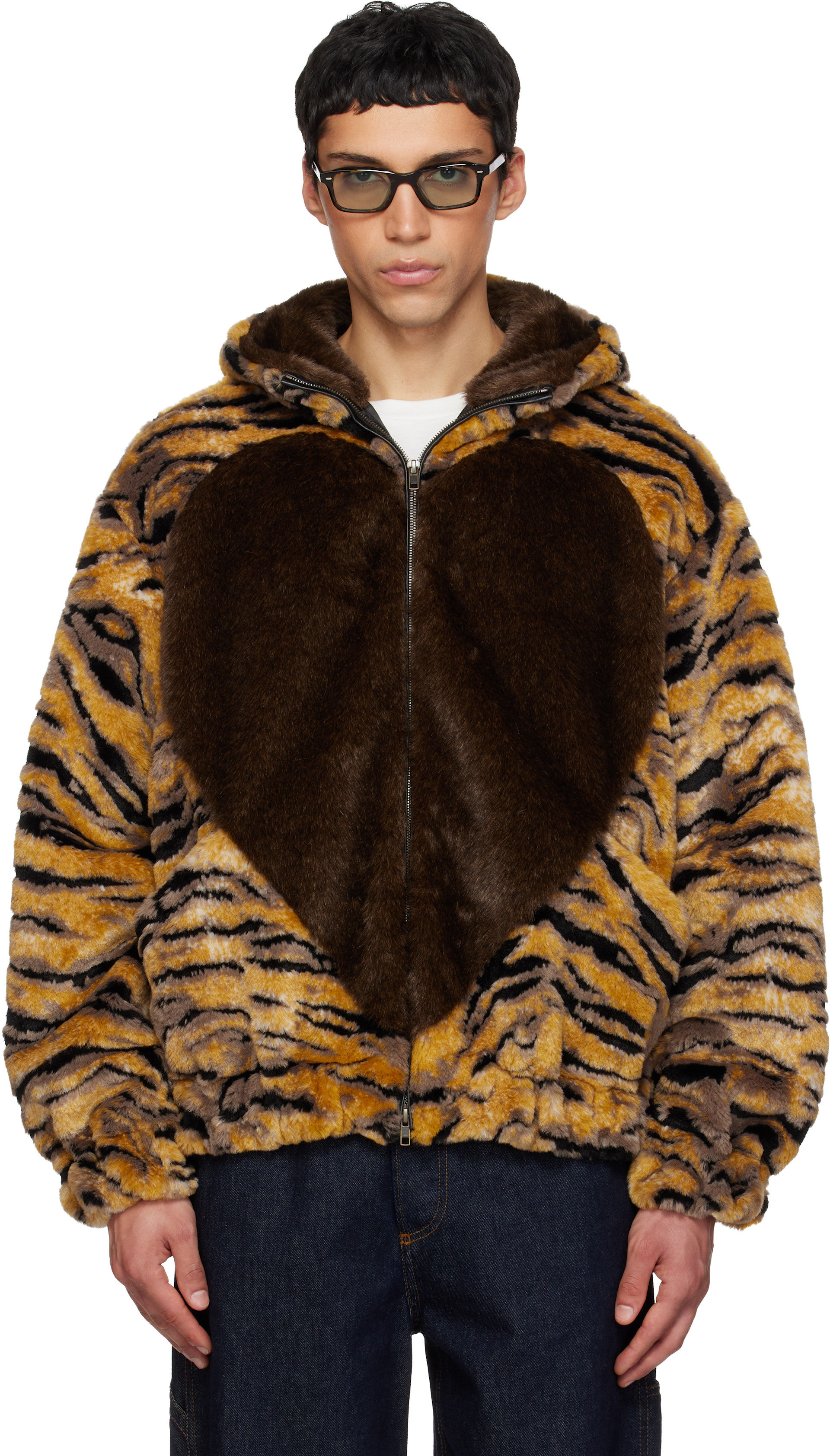Kenzo - Orange Kenzo Paris 'KENZO Tiger' Faux-Fur Jacket