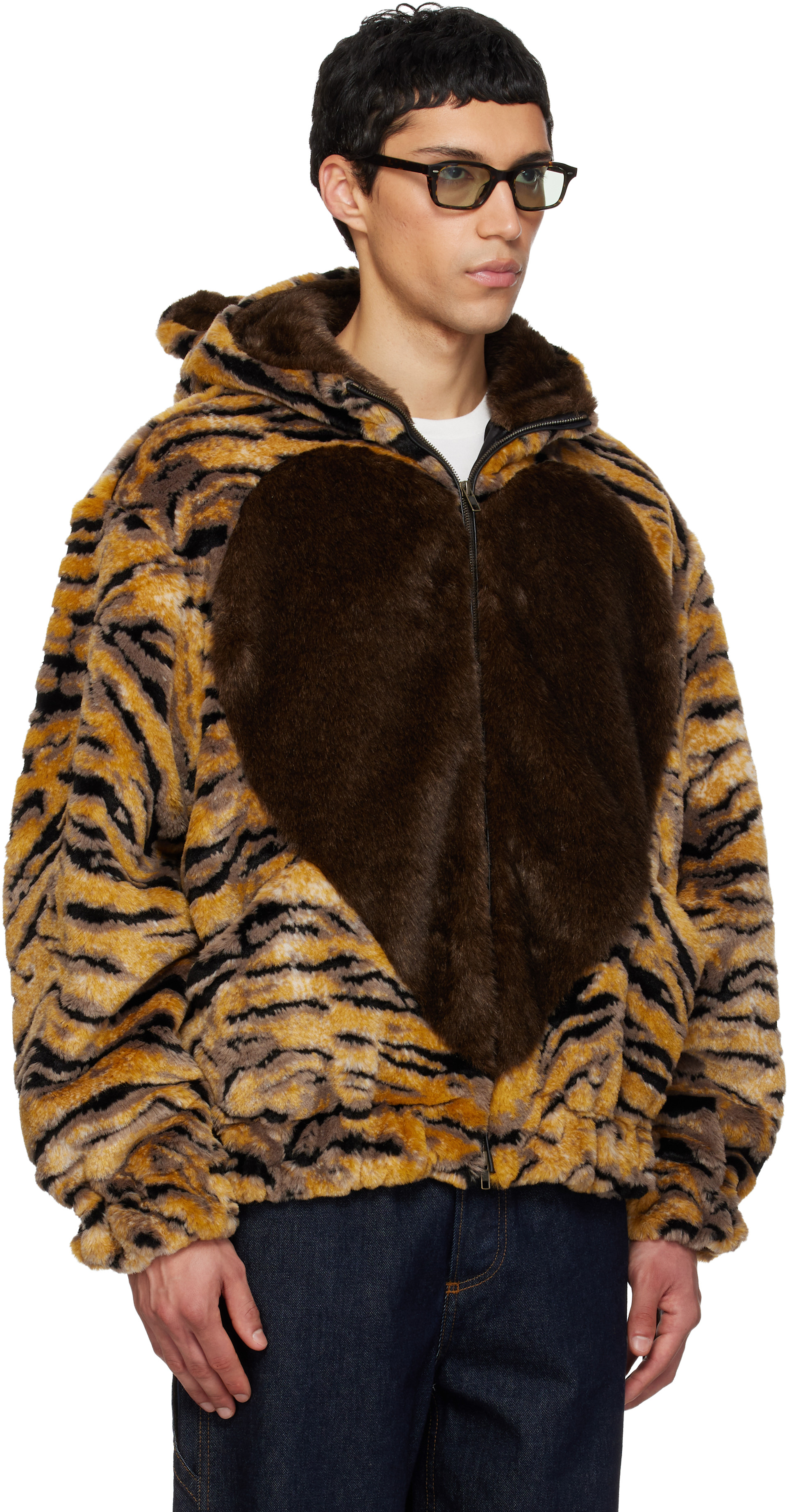 Kenzo - Orange Kenzo Paris 'KENZO Tiger' Faux-Fur Jacket