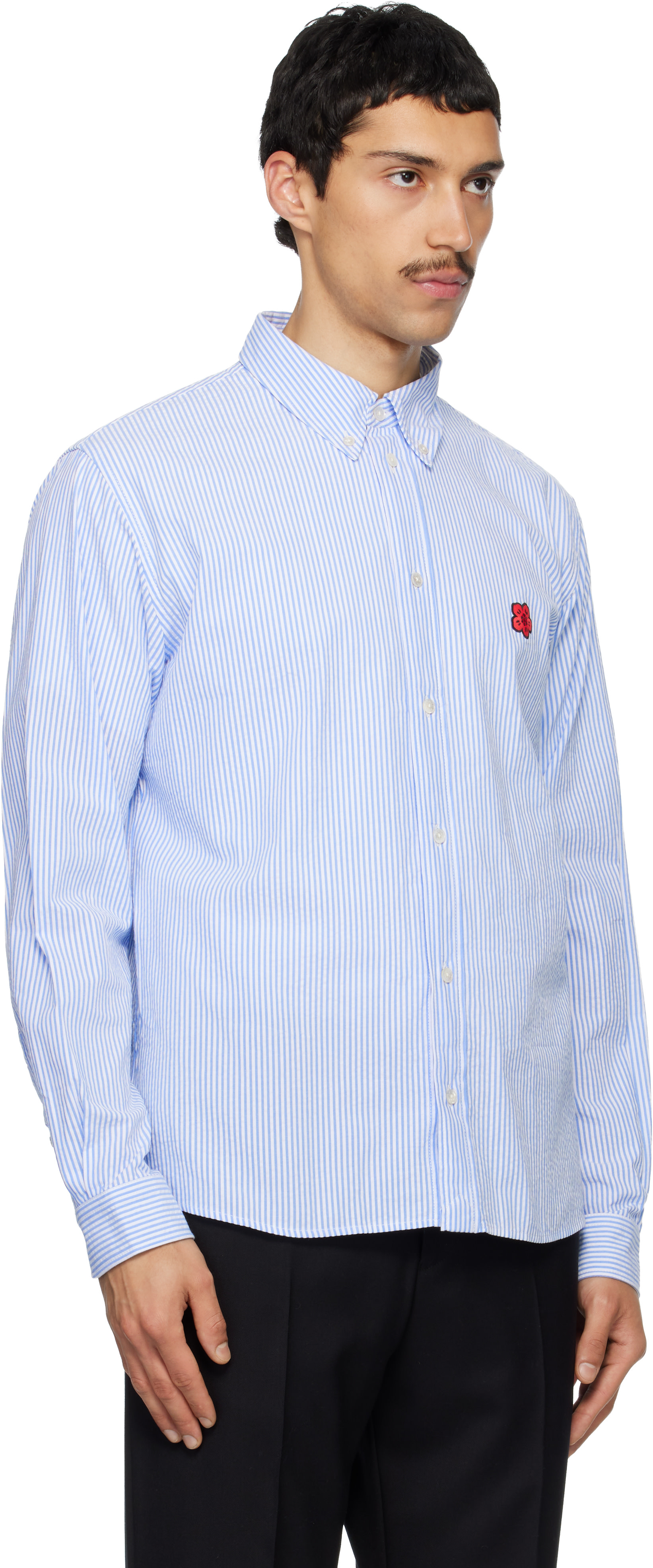 Kenzo: Blue Kenzo Paris 'Boke Flower' Embroidered Casual Shirt