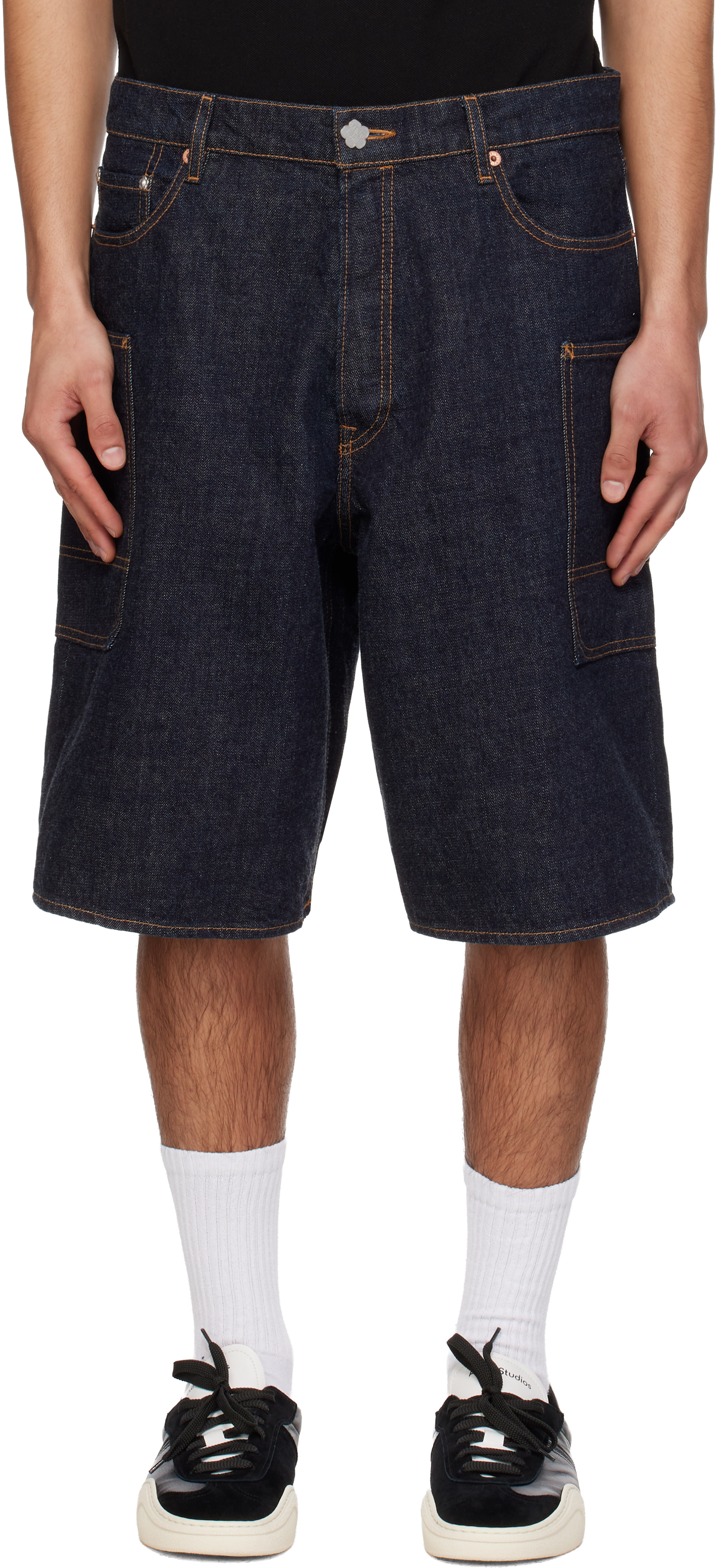Kenzo: Navy Kenzo Paris Cargo Monkey Fit Denim Shorts | SSENSE Canada