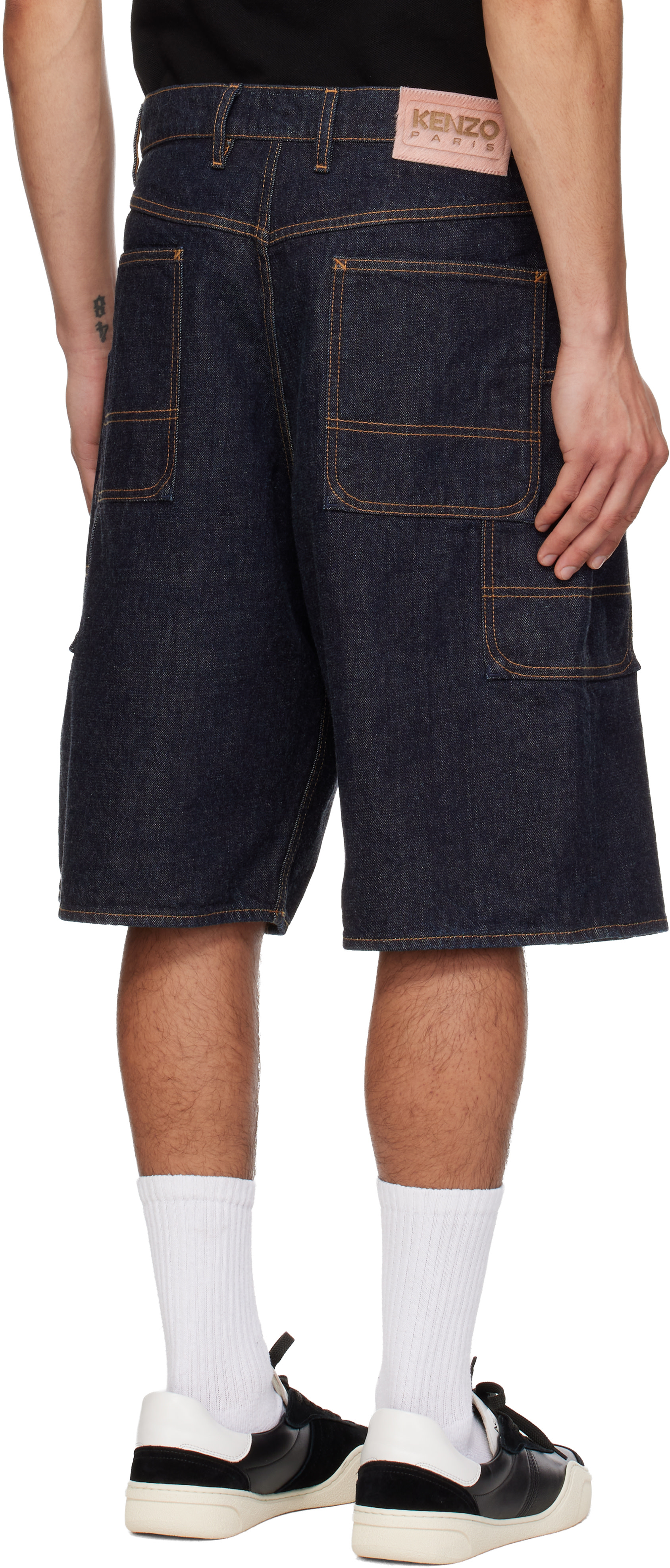 Kenzo: Navy Kenzo Paris Cargo Monkey Fit Denim Shorts | SSENSE