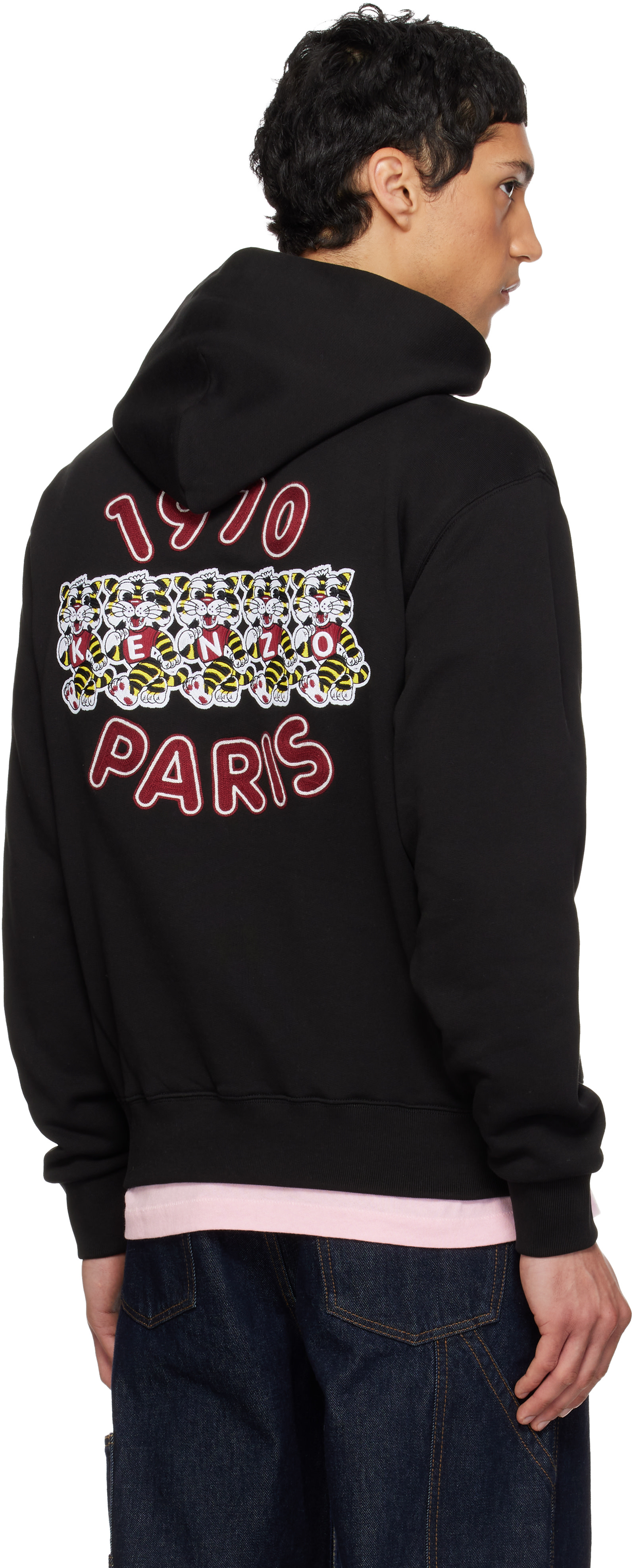 Kenzo - Pull à capuche noir à broderies Wild Tiger