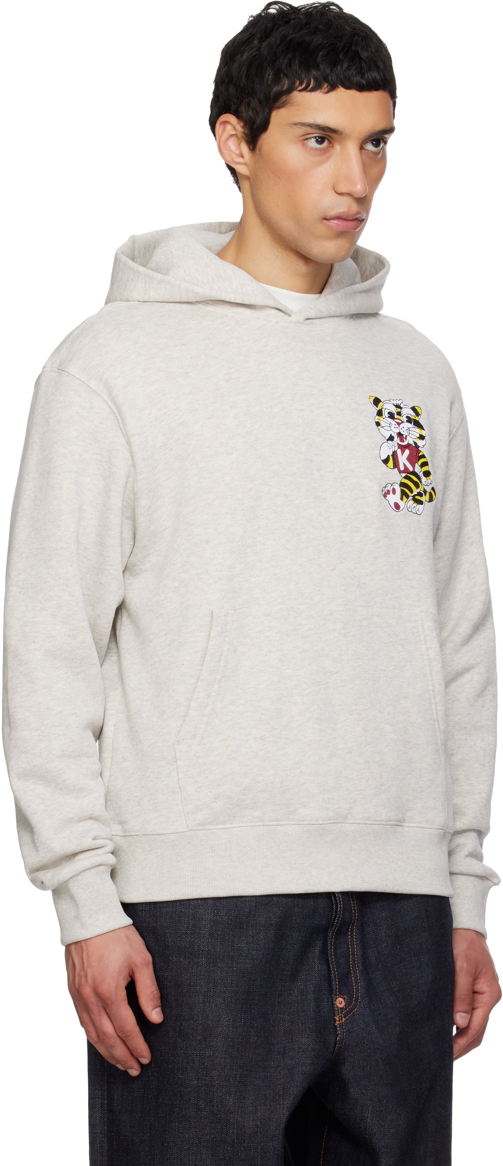 Kenzo - Pull à capuche gris à broderies Wild Tiger