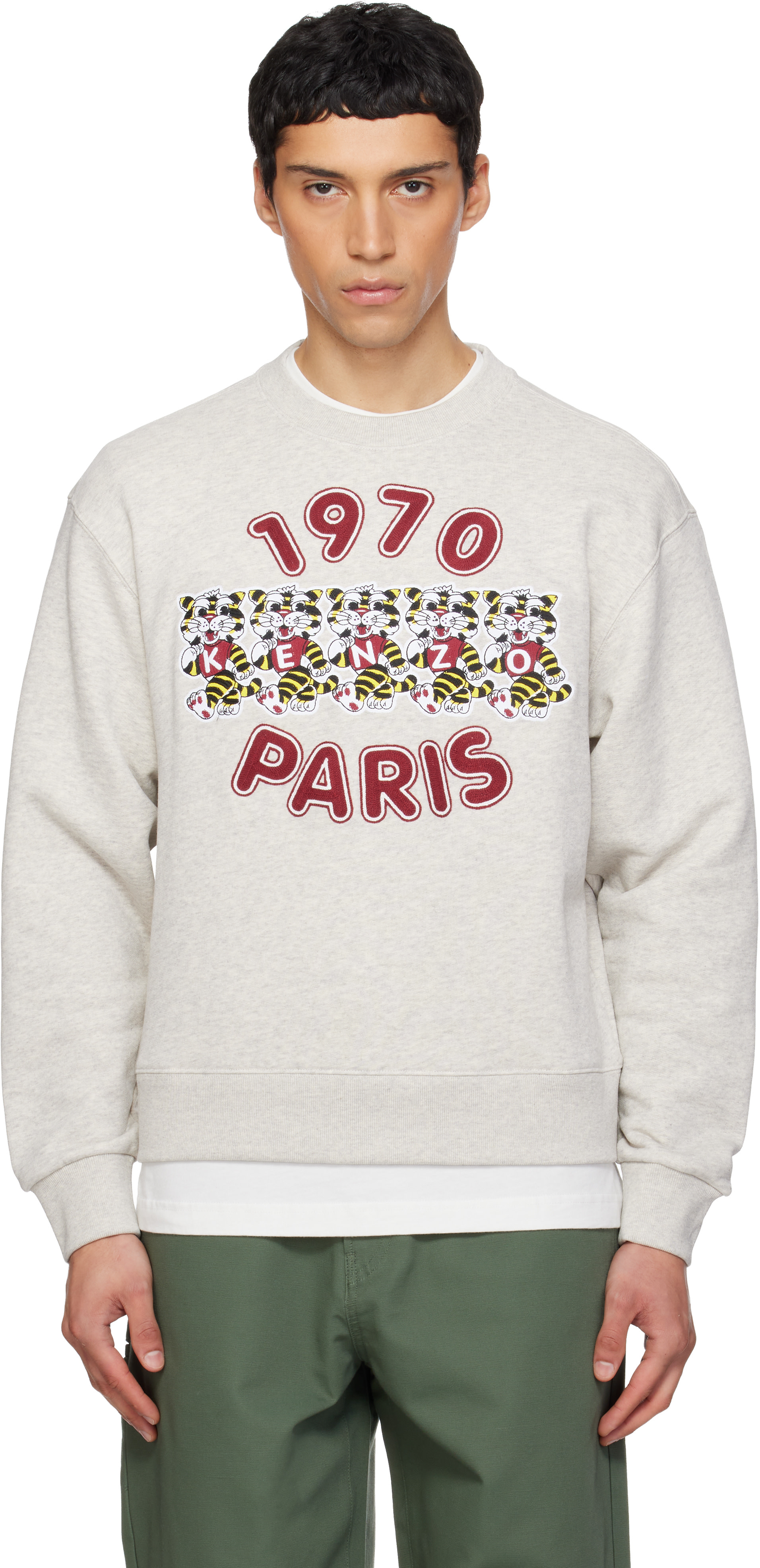 Kenzo - Pull molletonné gris à broderie Wild Tiger