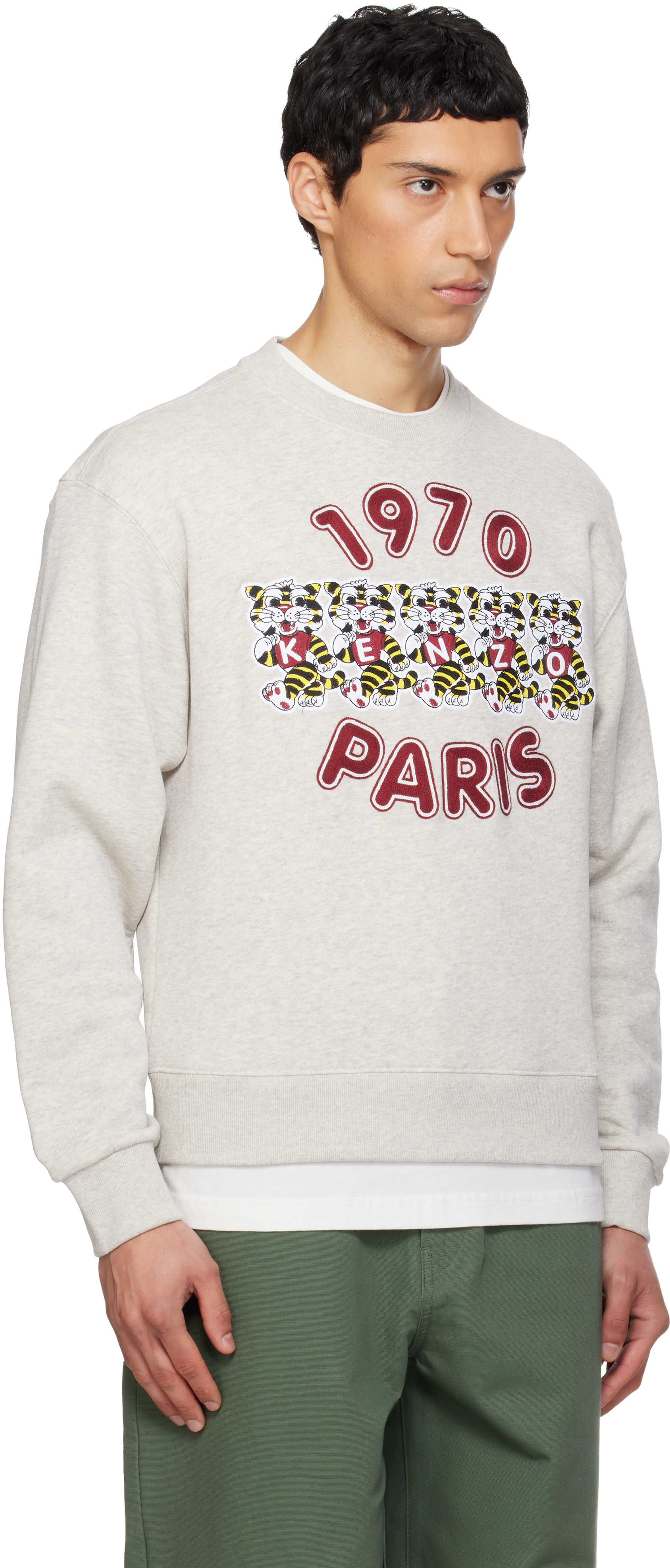 Kenzo - Pull molletonné gris à broderie Wild Tiger