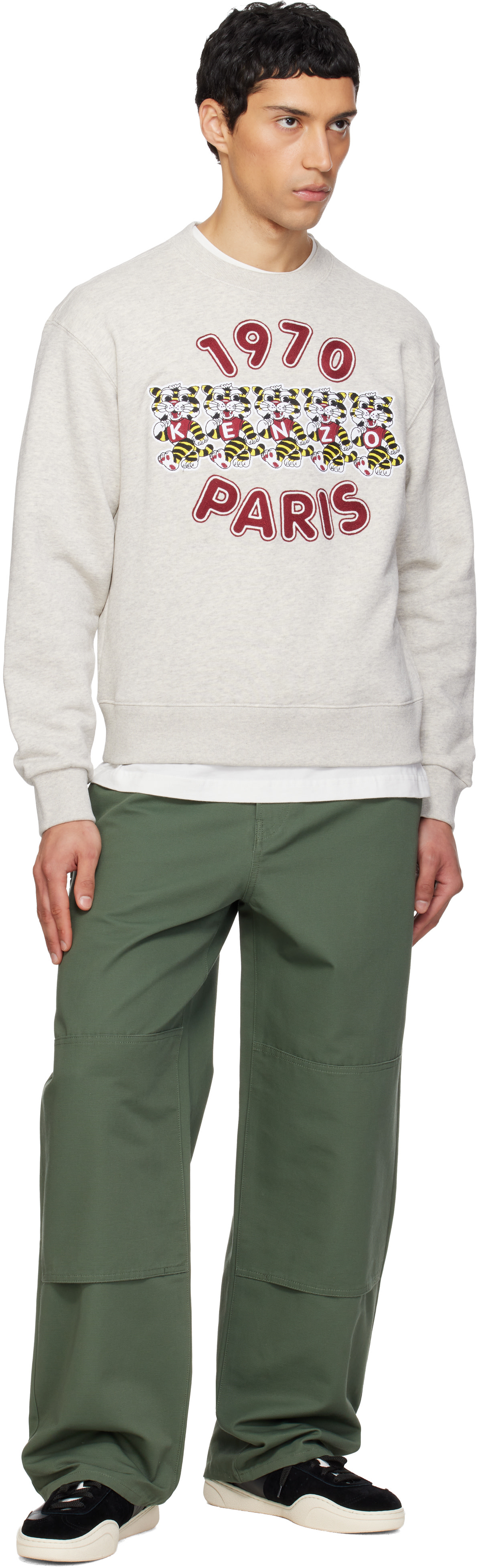 Kenzo - Pull molletonné gris à broderie Wild Tiger