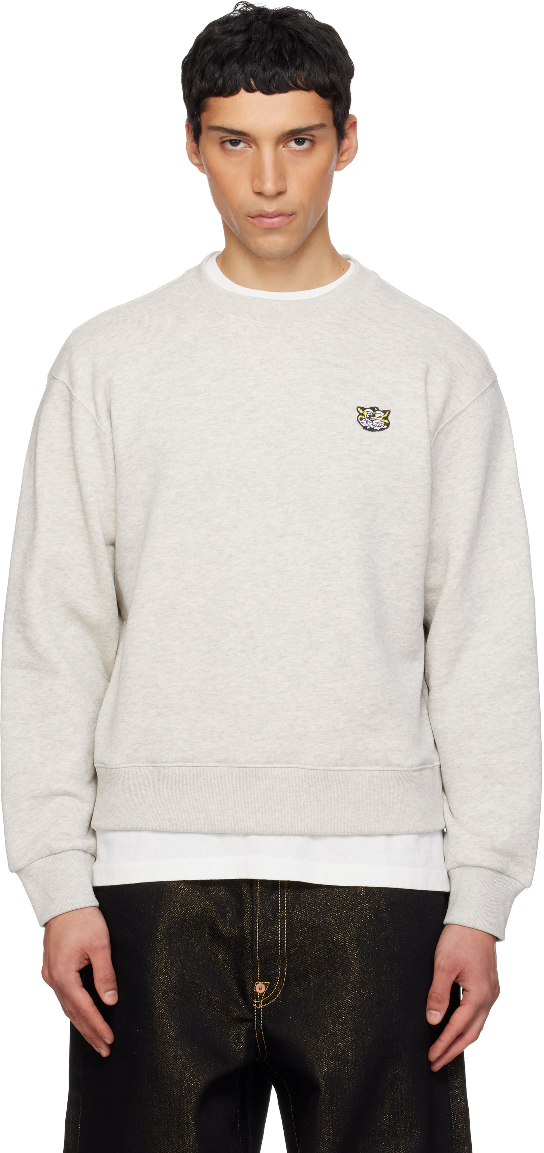 Kenzo - Pull molletonné gris à écusson Wild Tiger