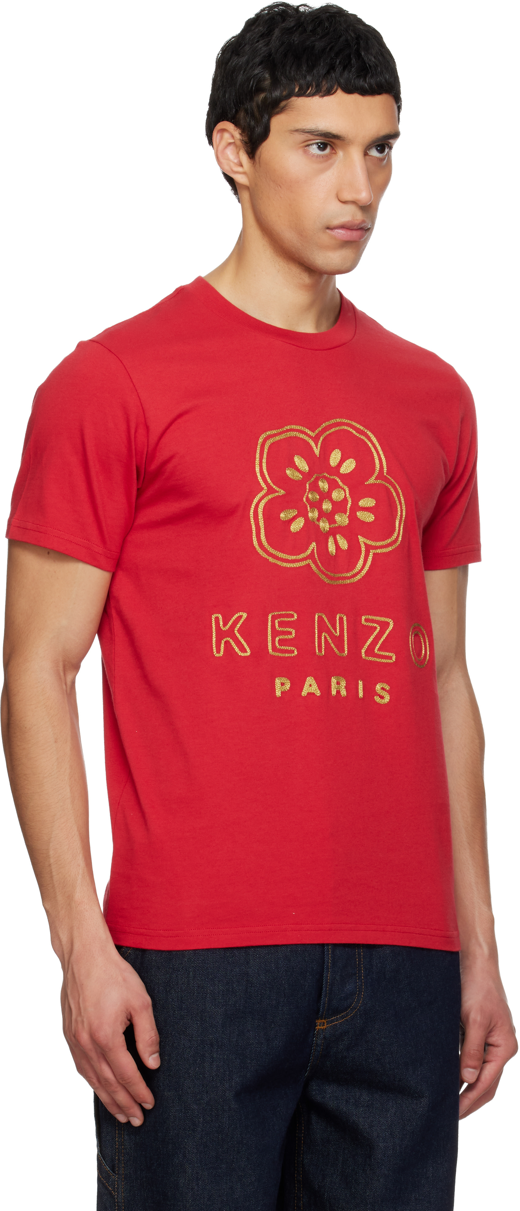 Kenzo: Red Kenzo Paris 'Boke Flower' Embroidered T-shirt | SSENSE