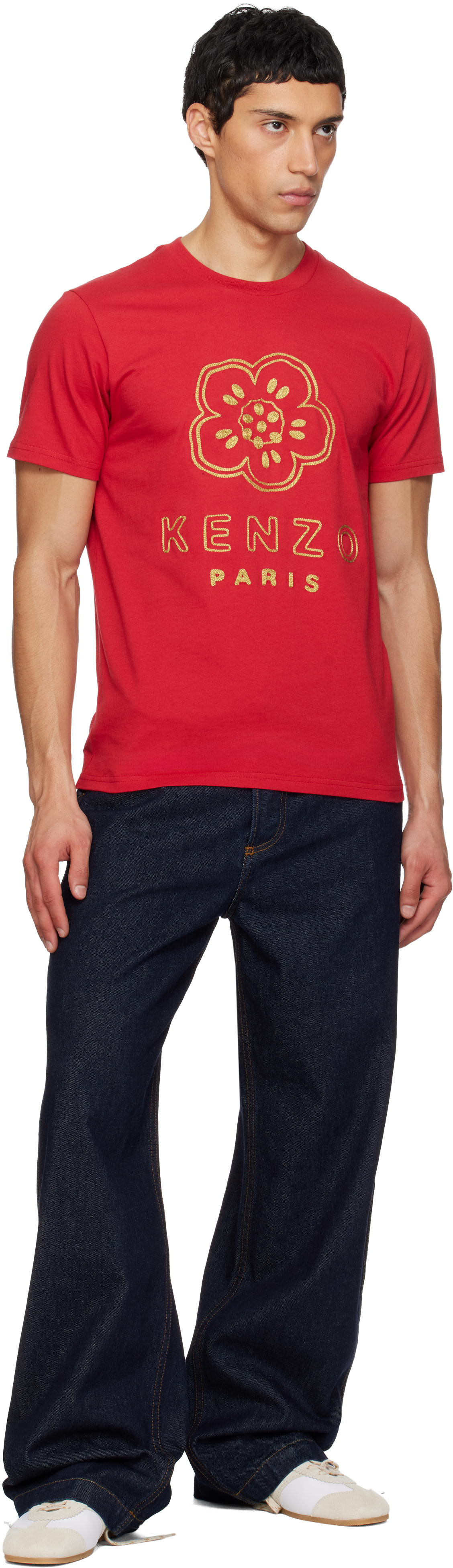 Kenzo: Red Kenzo Paris 'Boke Flower' Embroidered T-shirt | SSENSE