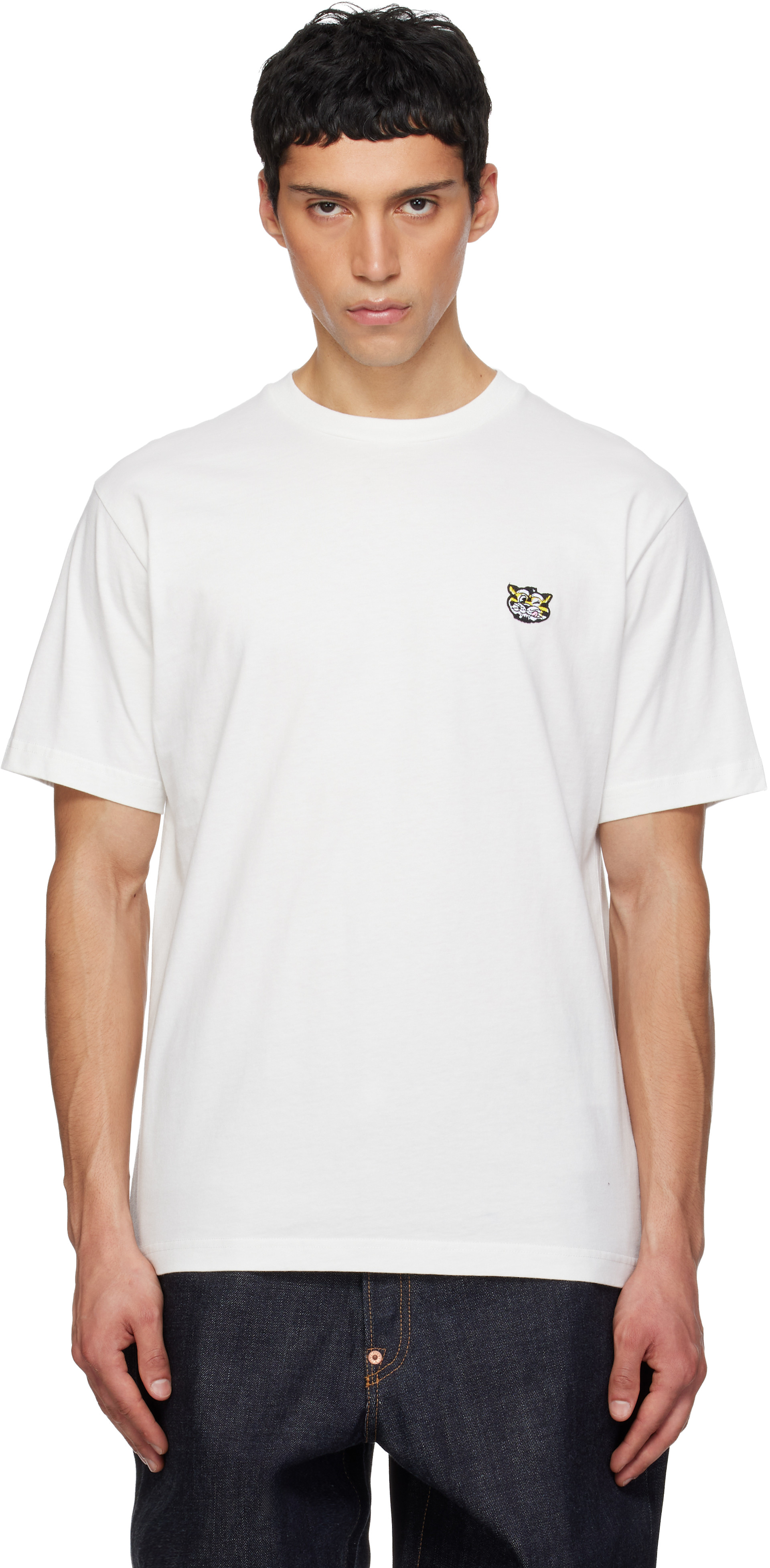 Kenzo: White Kenzo Paris 'KENZO Wild Tiger' Embroidered T-shirt