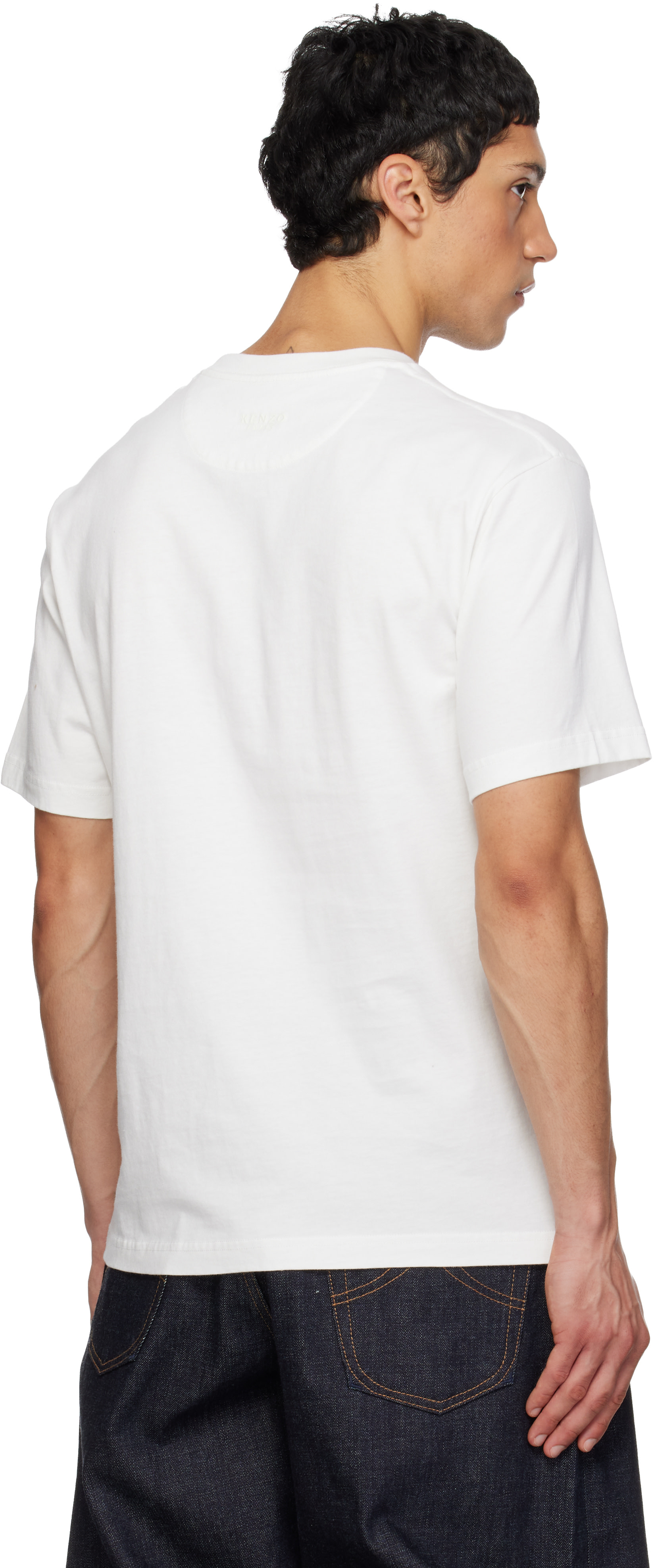 Kenzo: White Kenzo Paris 'KENZO Wild Tiger' Embroidered T-shirt