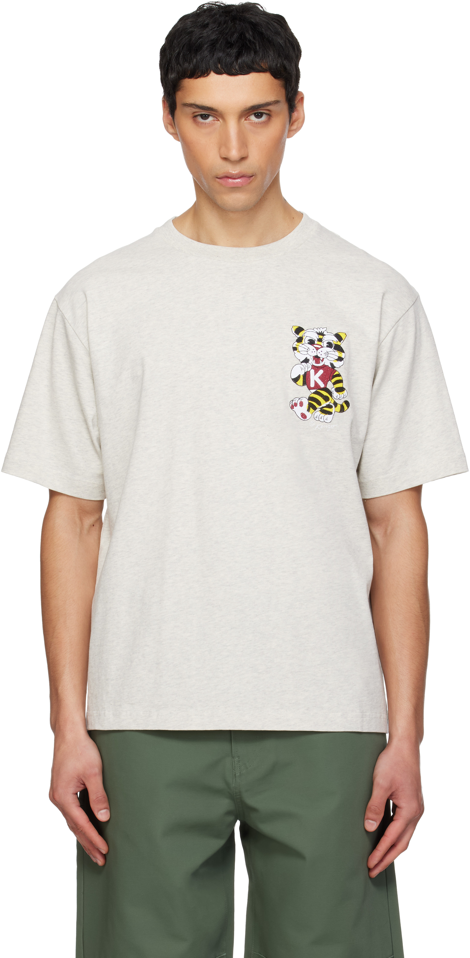 Kenzo: Gray Kenzo Paris 'KENZO Wild Tiger' Embroidered Oversized T