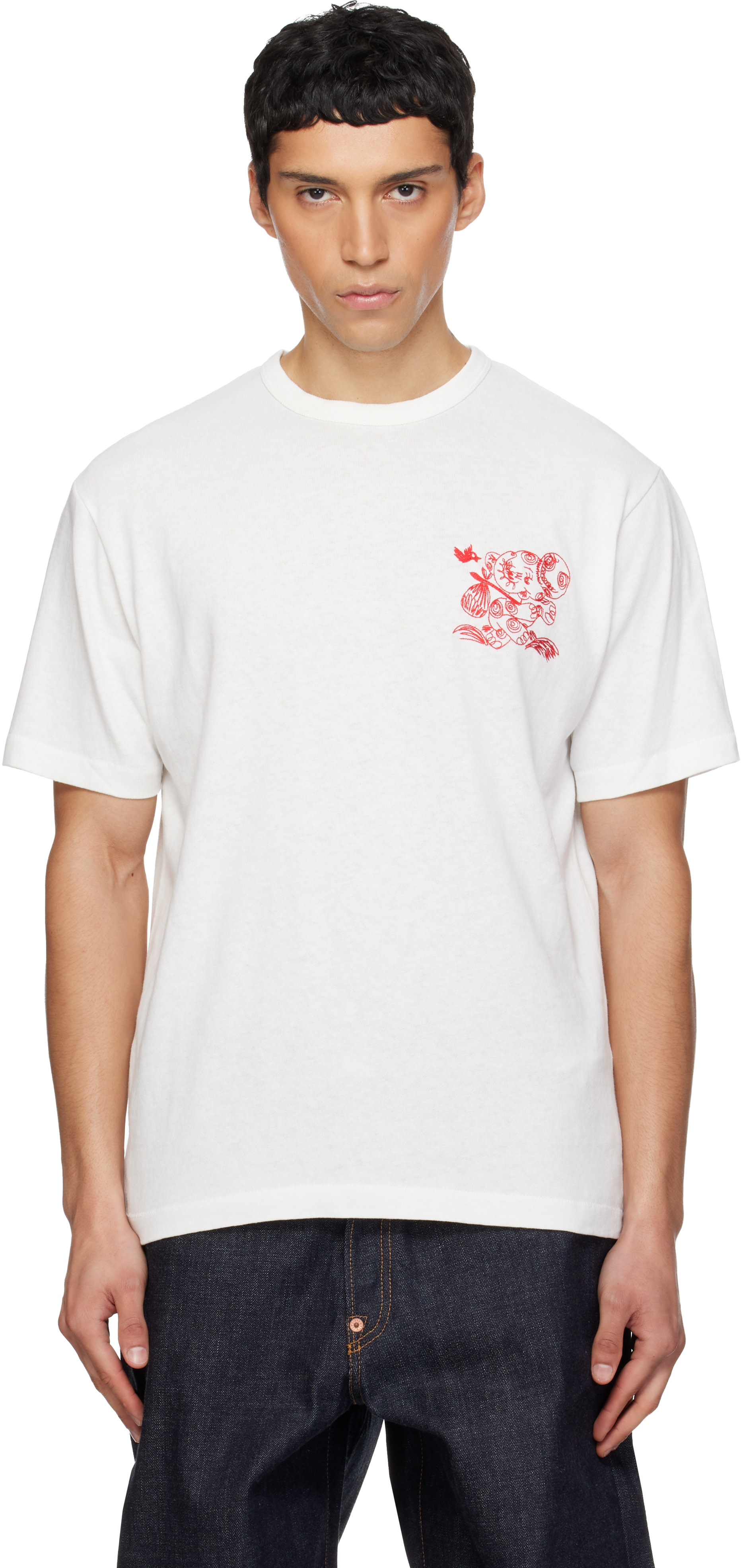 KENZO PARIS Tシャツ ホワイト XL Kenzo: White Kenzo Paris 'KENZO Cartoon' Embroidered Outlined T