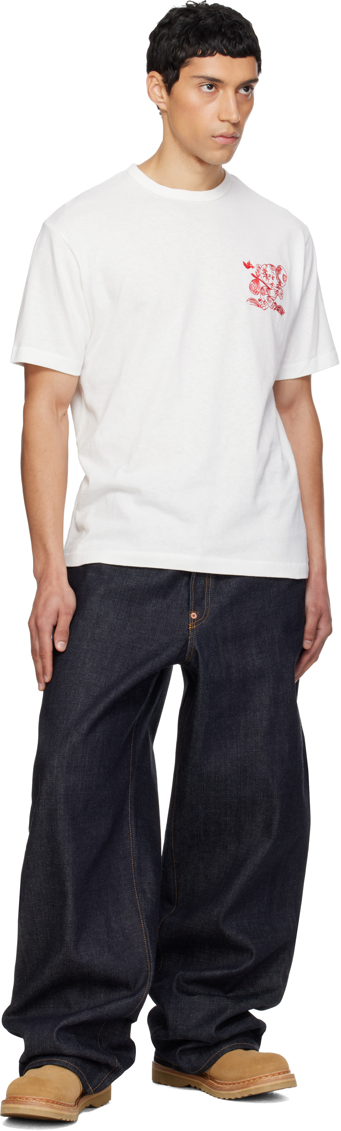 Kenzo: White Kenzo Paris 'KENZO Cartoon' Embroidered Outlined T