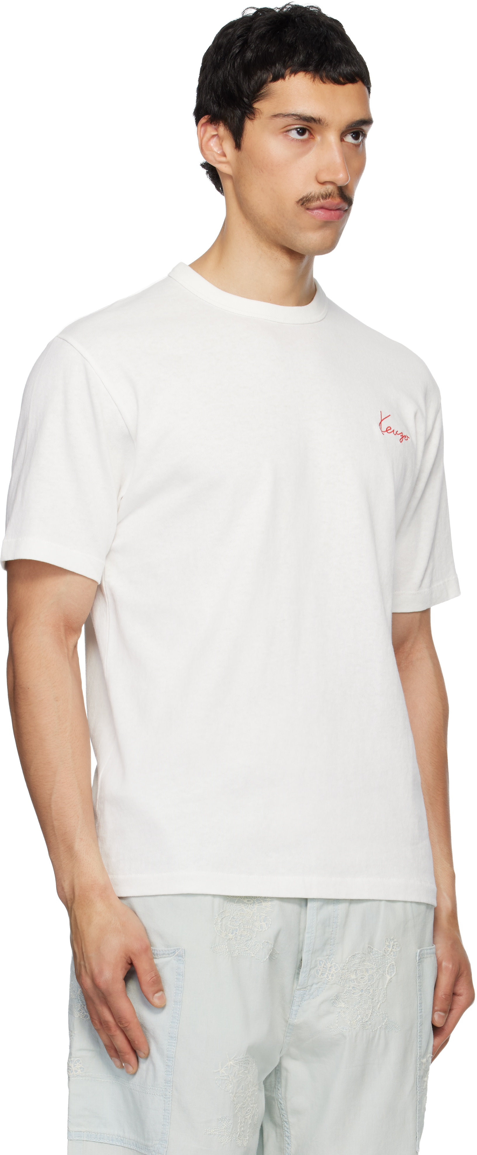 Kenzo: Off-White Kenzo Paris 'KENZO Archive Rose' Embroidered T