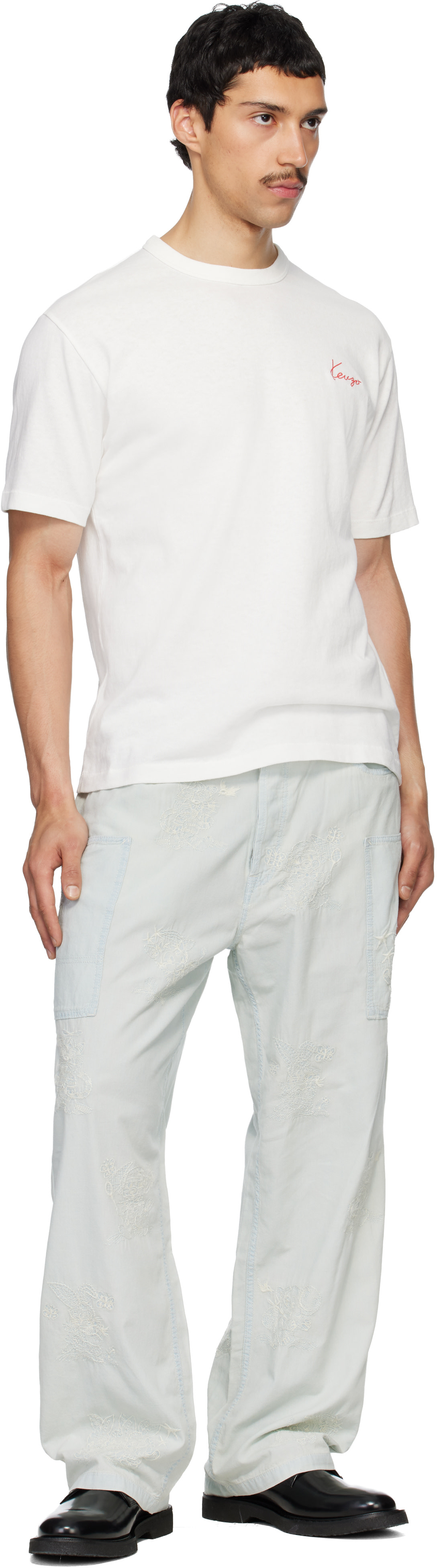 Kenzo: Off-White Kenzo Paris 'KENZO Archive Rose' Embroidered T