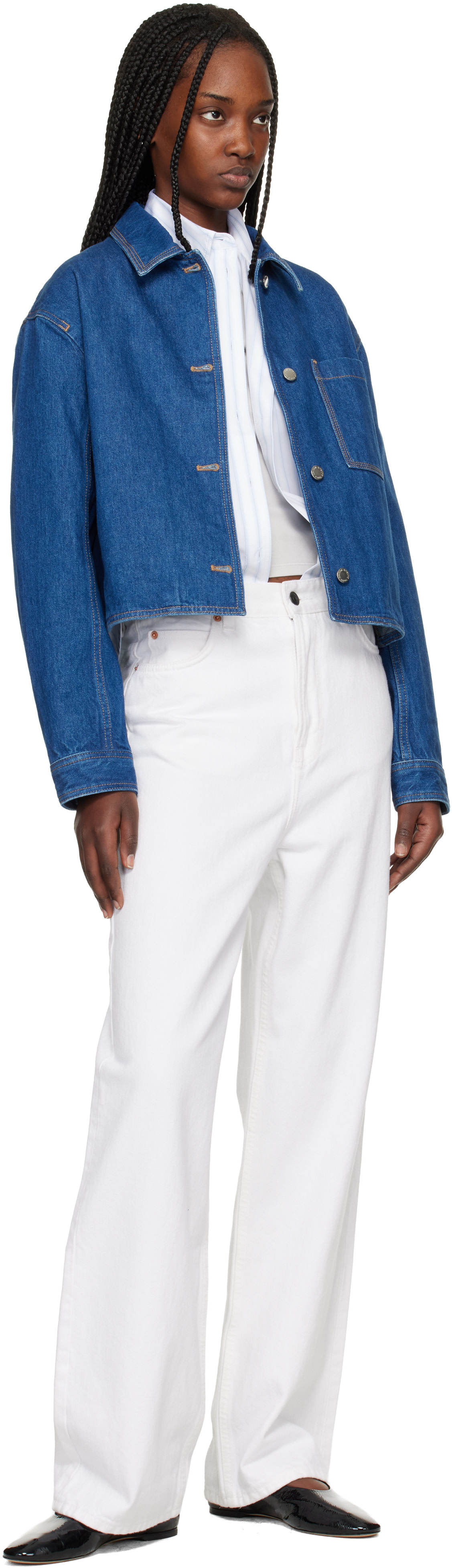 Maison Kitsuné: Blue Cropped Denim Jacket | SSENSE