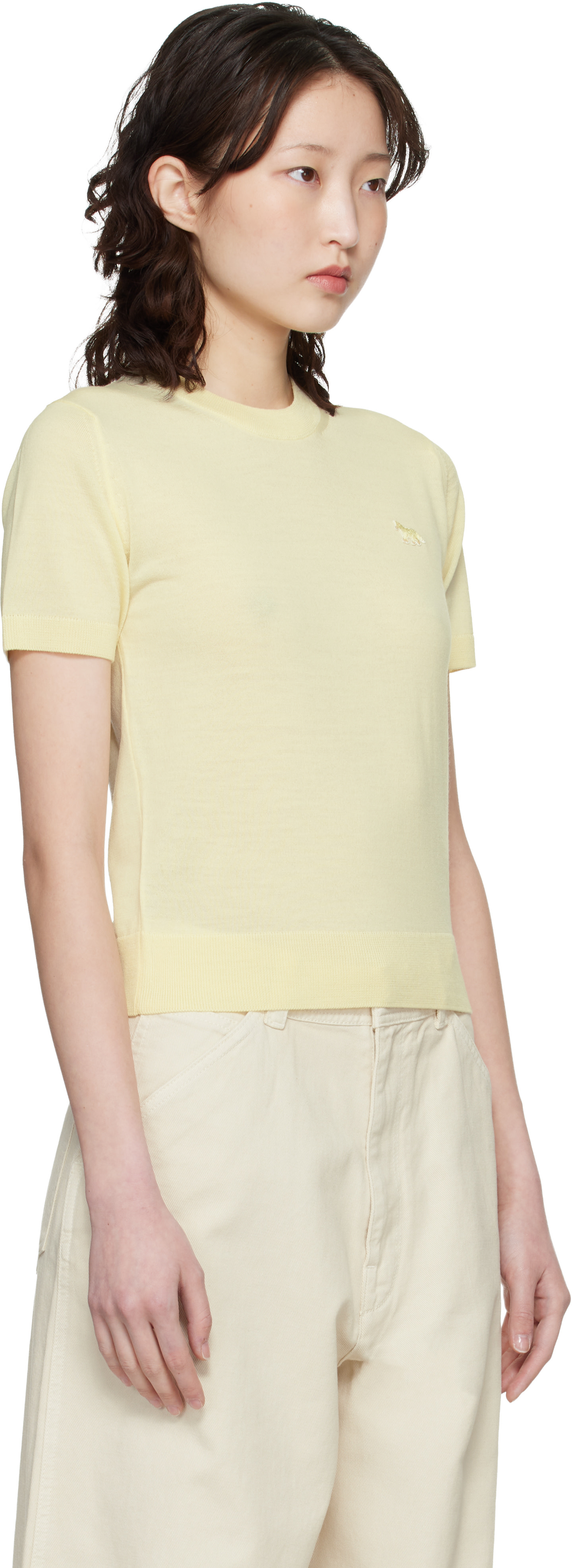 Maison Kitsuné: Yellow Baby Fox Fine Merino Sweater | SSENSE