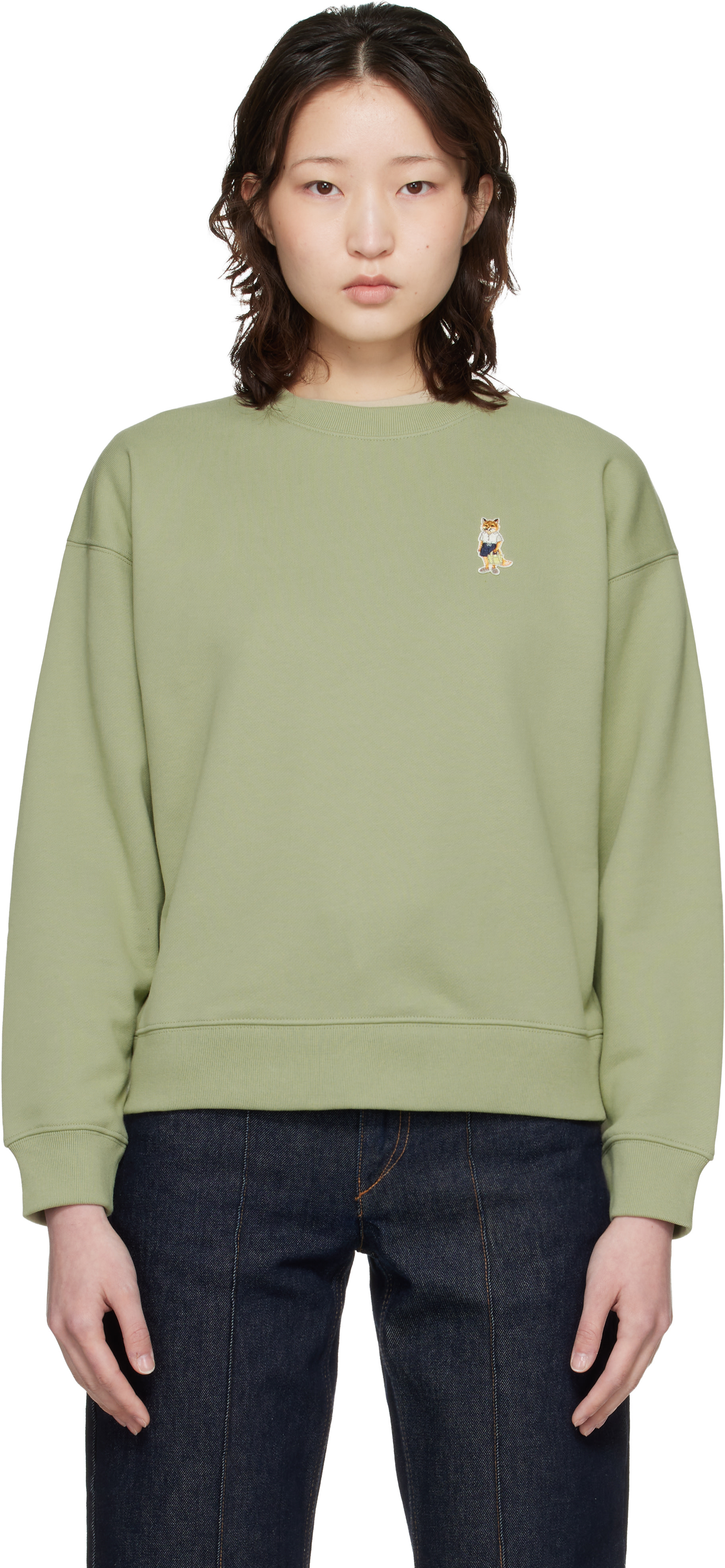 Maison Kitsuné - Pull molletonné décontracté vert à logo Dressed Fox