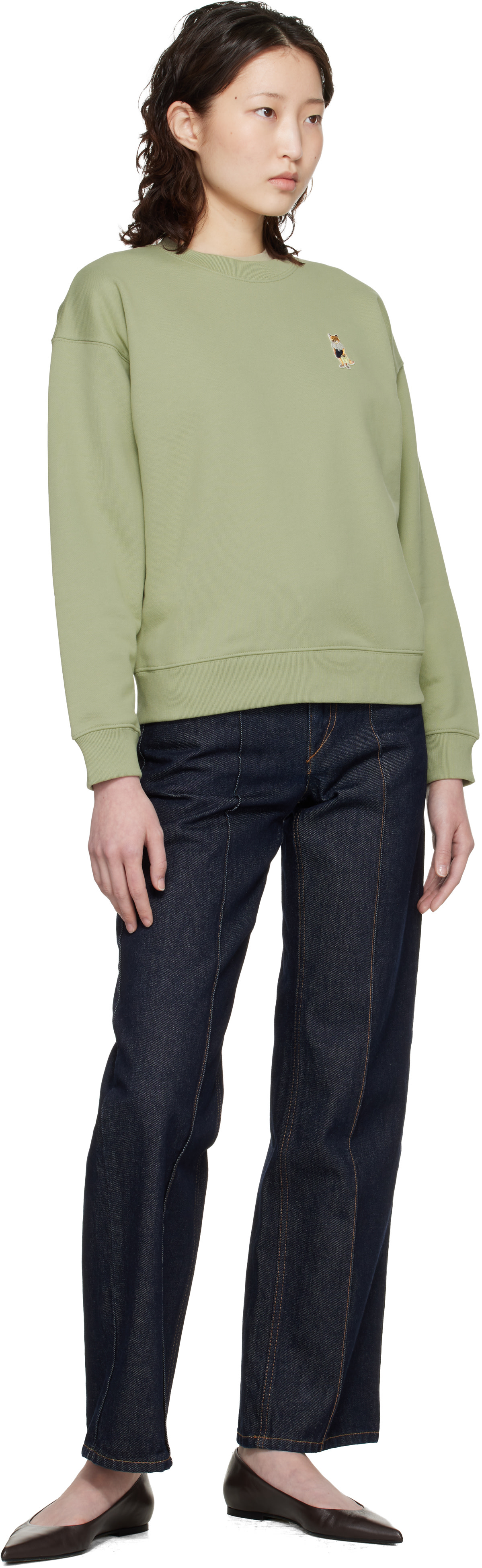 Maison Kitsuné - Pull molletonné décontracté vert à logo Dressed Fox