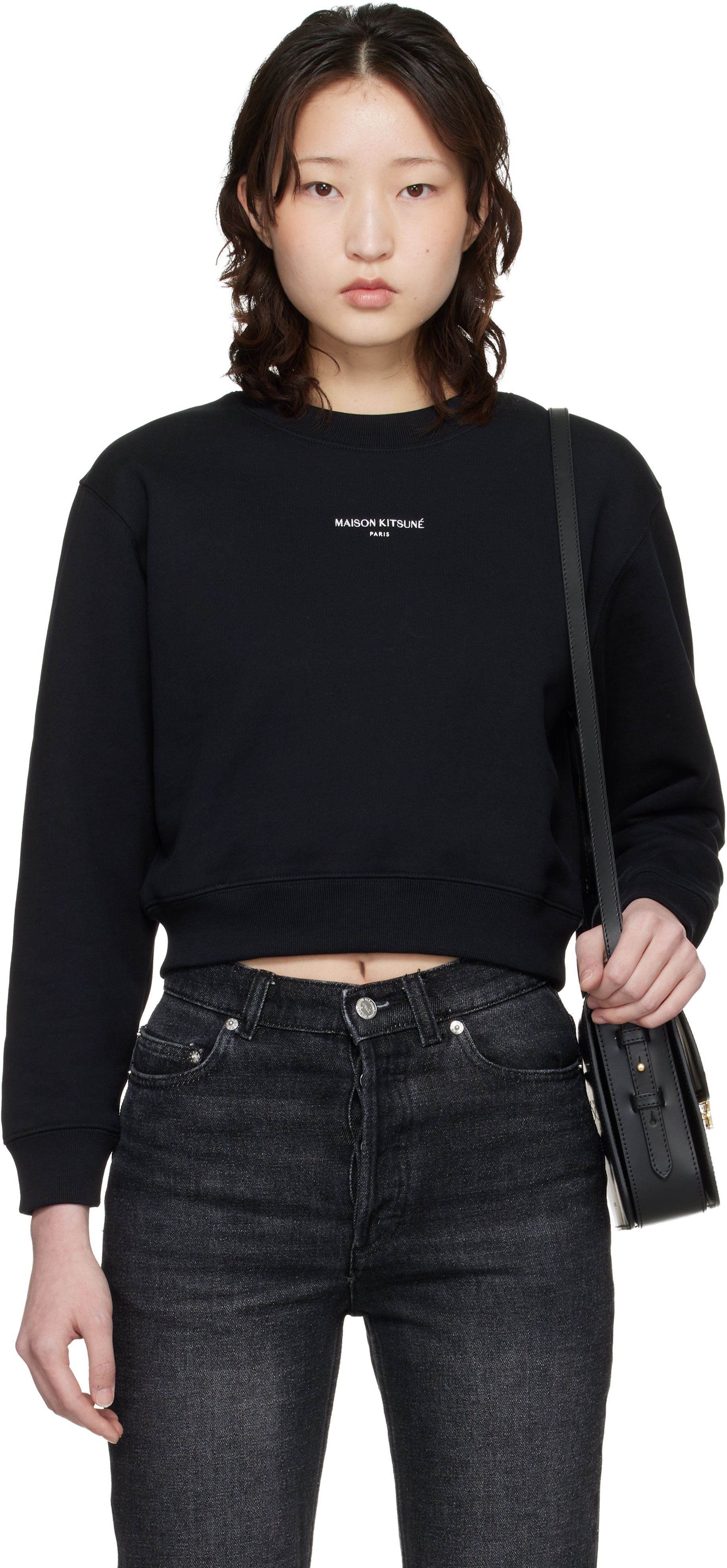 Maison Kitsuné - Pull molletonné écourté 'Maison Kitsuné Paris' noir