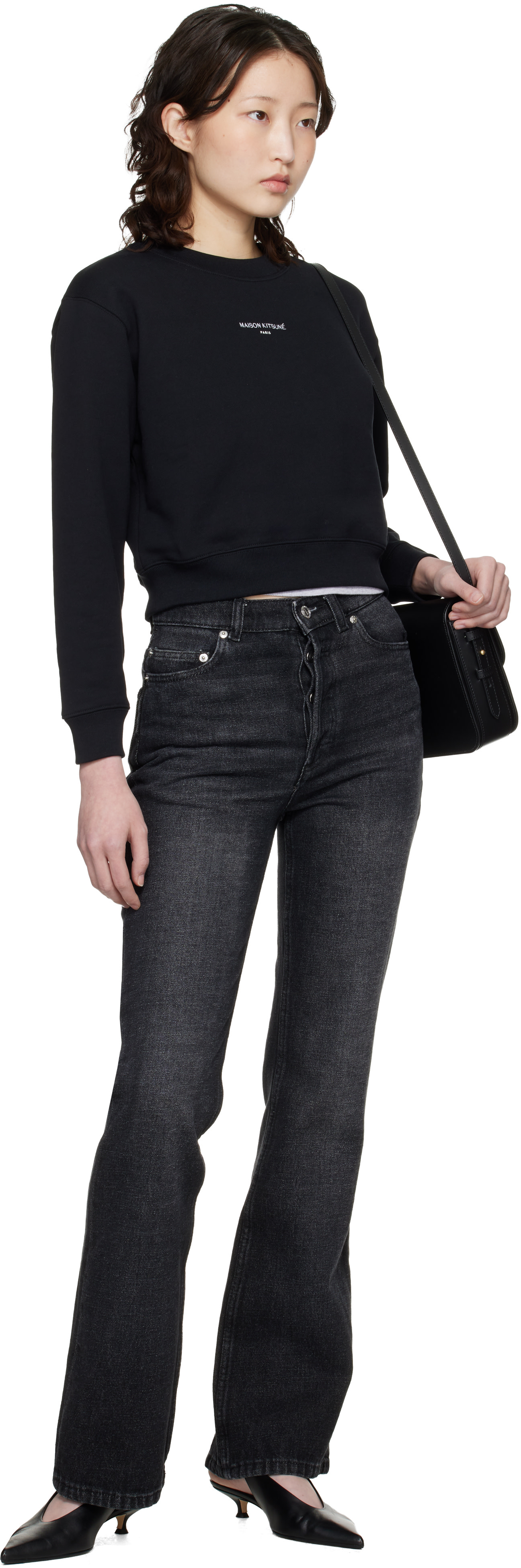 Maison Kitsuné - Pull molletonné écourté 'Maison Kitsuné Paris' noir