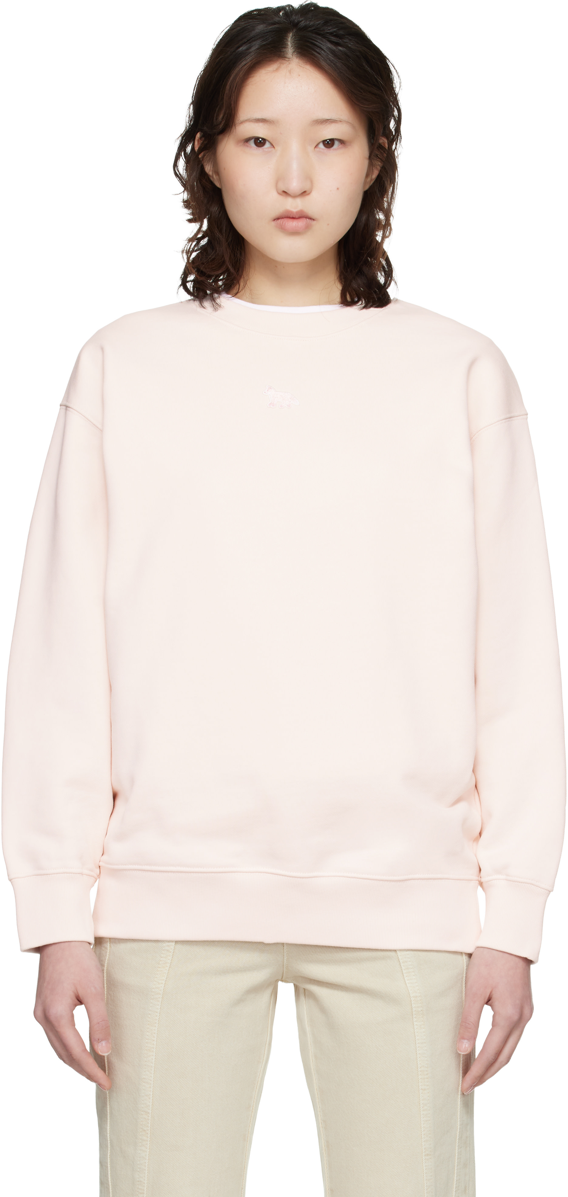 Maison Kitsuné: Pink Baby Fox Oversize Sweatshirt | SSENSE Taiwan