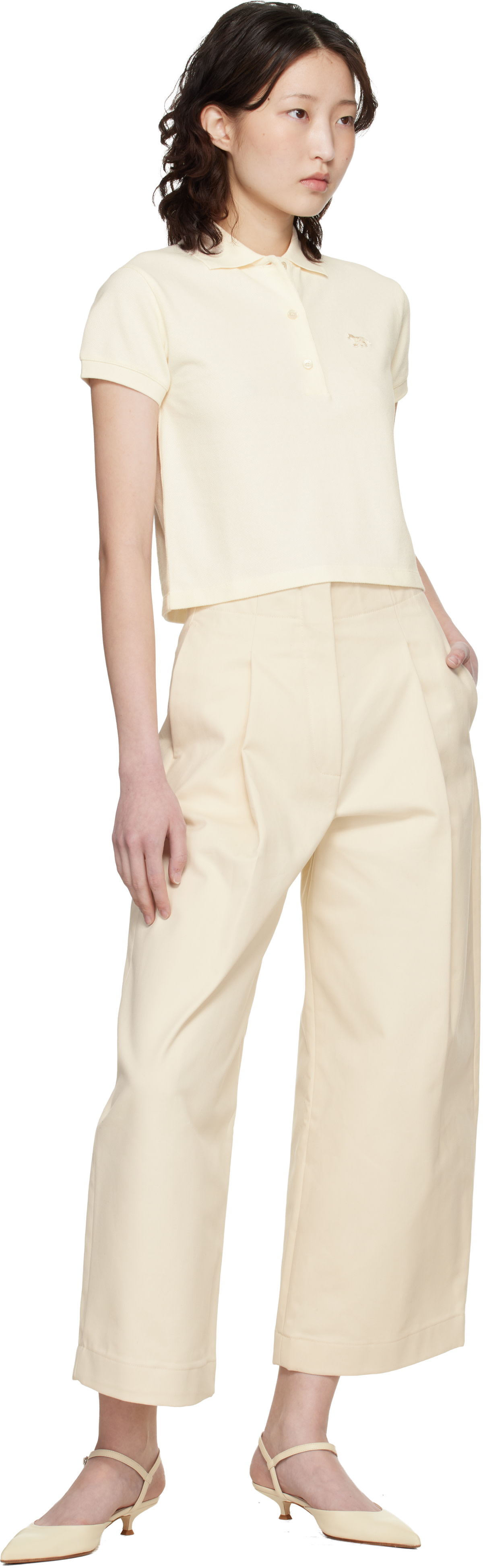 Maison Kitsuné: Off-White Baby Fox Cropped Polo | SSENSE