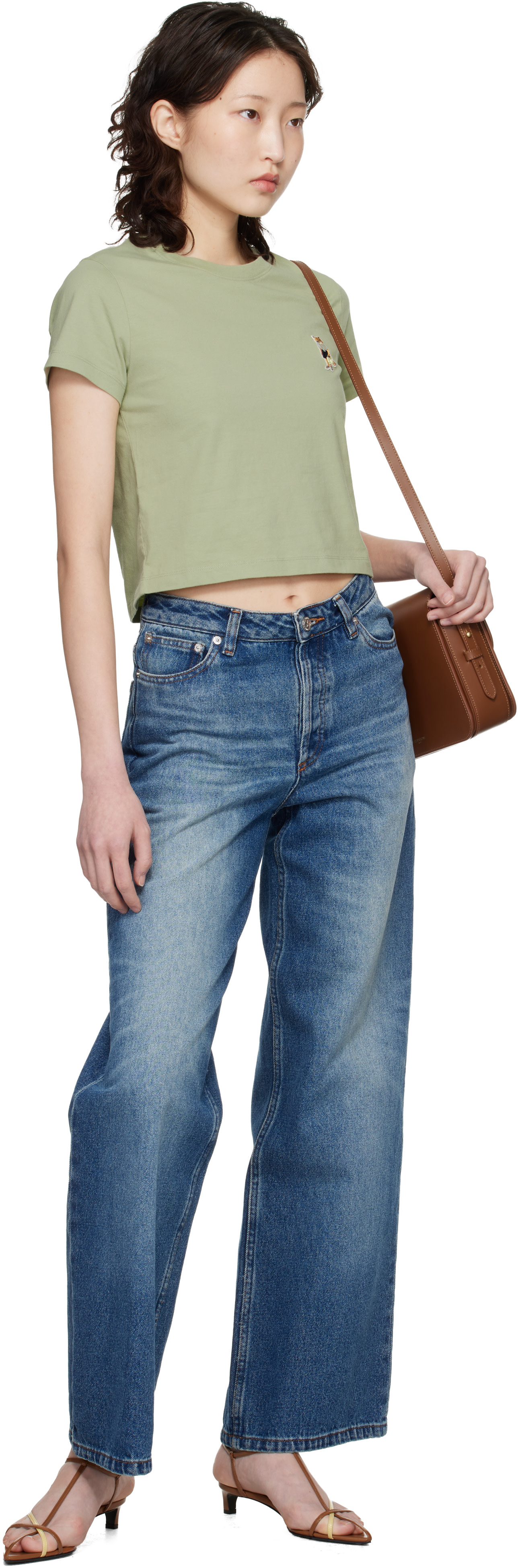 Maison Kitsuné - Micro t-shirt vert à logo Dressed Fox