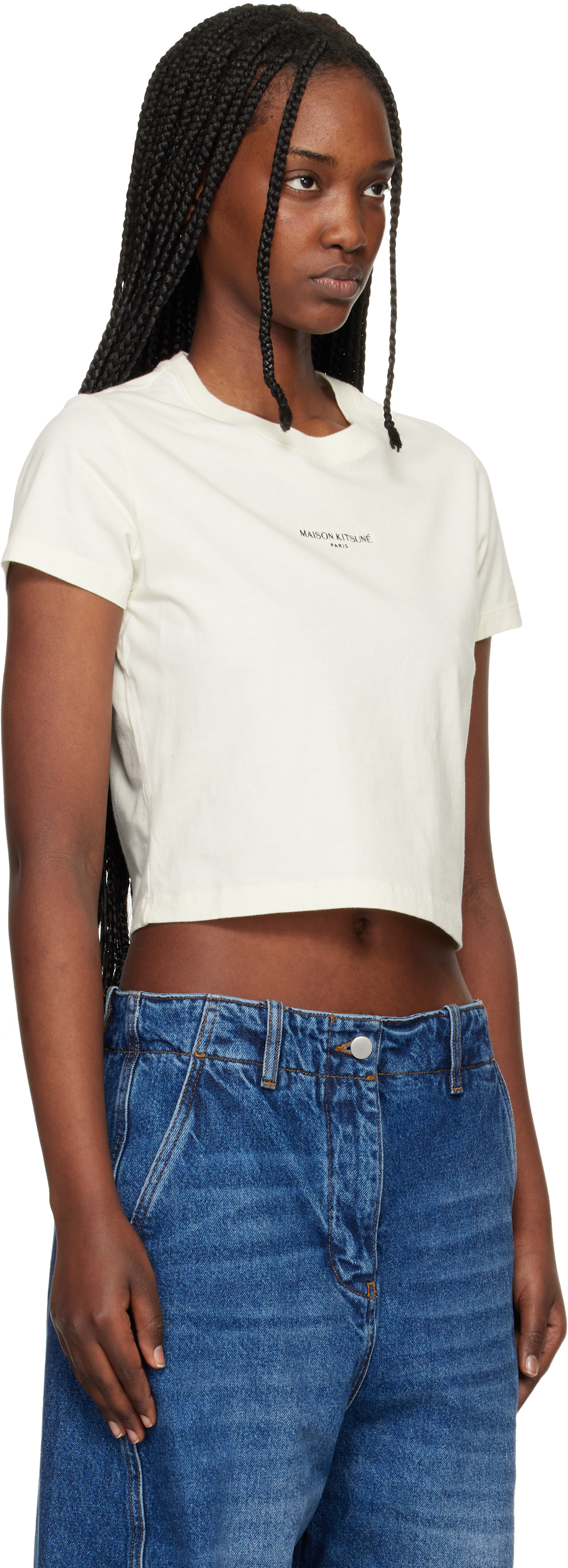 Maison Kitsuné - Micro t-shirt beige à logo