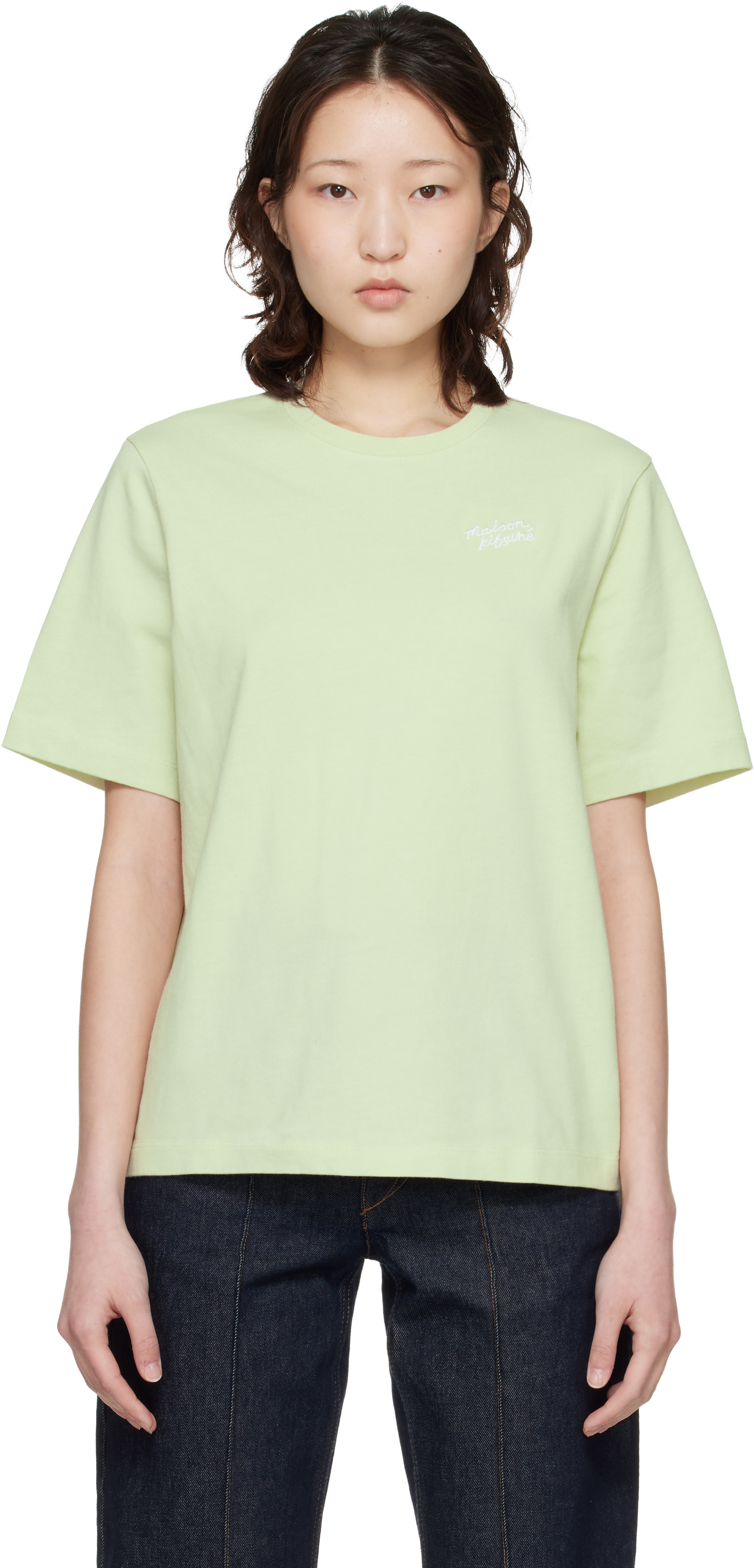 Maison Kitsuné: Green 'Maison Kitsune' Handwriting Comfort T-shirt