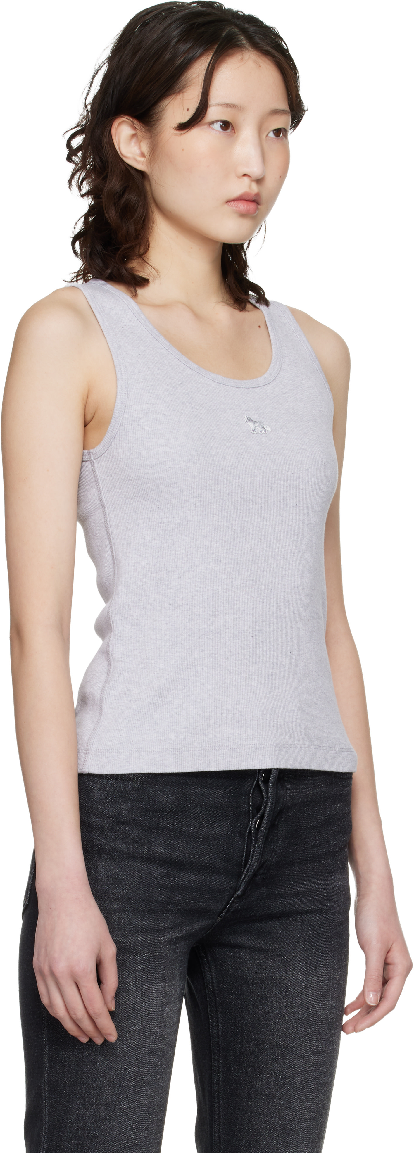 Maison Kitsuné: Gray Baby Fox Ribbed Tank Top | SSENSE
