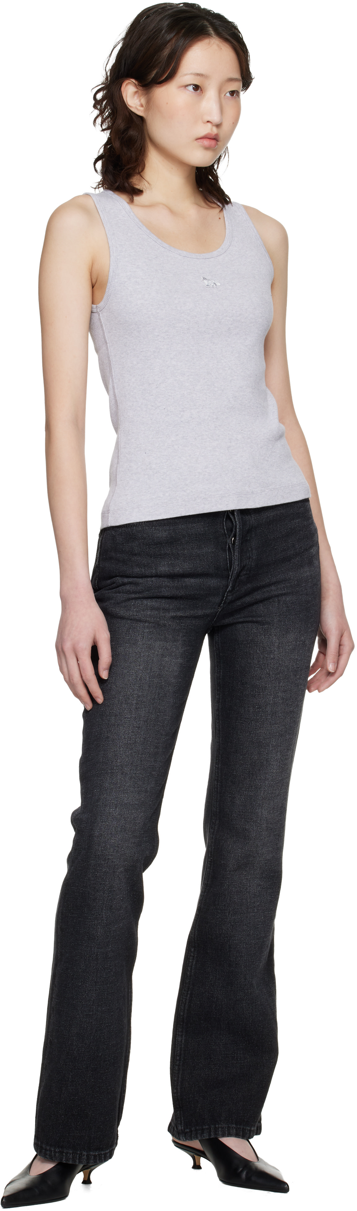 Maison Kitsuné: Gray Baby Fox Ribbed Tank Top | SSENSE