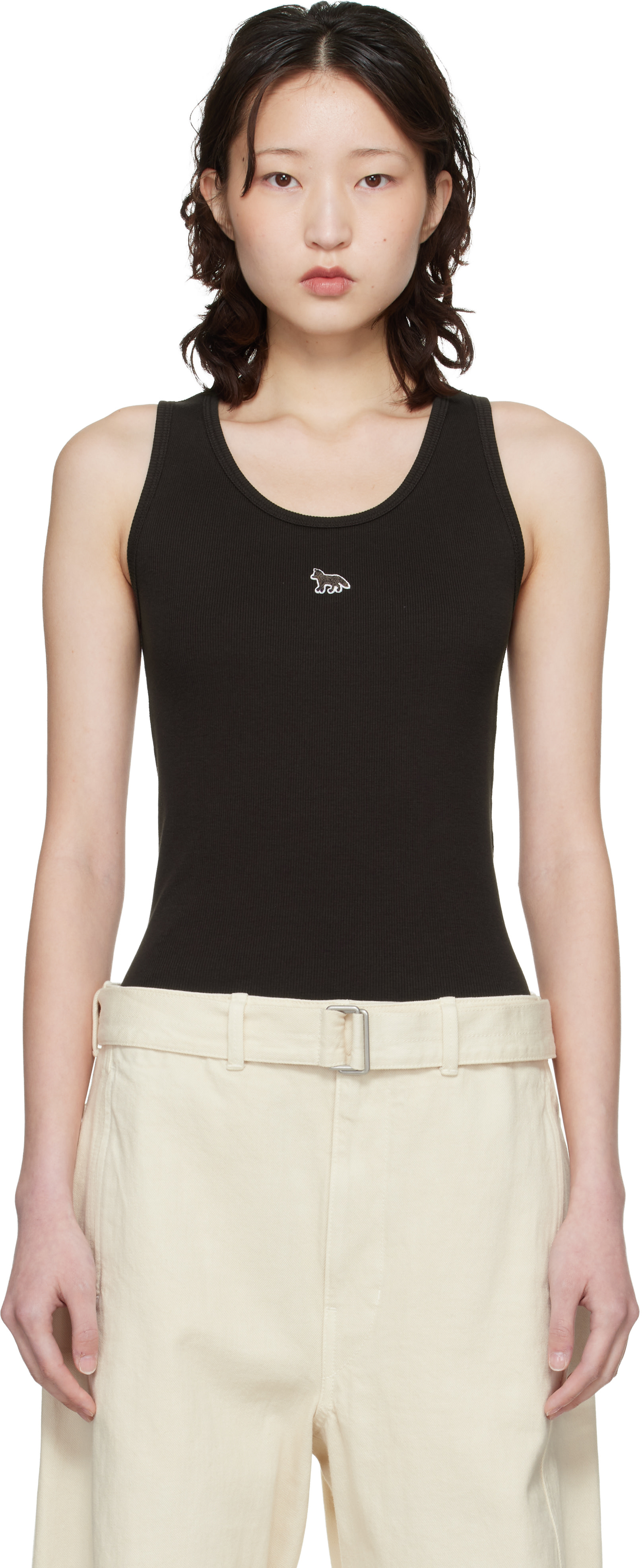 Maison Kitsuné: Brown Baby Fox Ribbed Tank Top | SSENSE